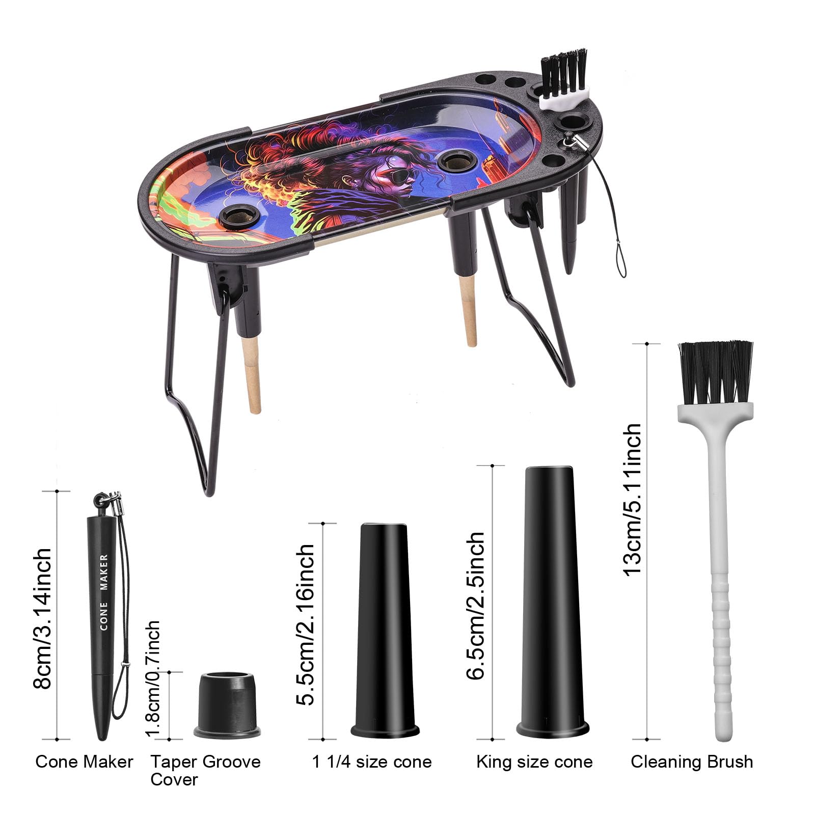 Premium Metal Rolling Tray with Pre Roll Machine - Includes Cone Loader, Filler Funnel & Packer for King Size & 1 1/4 Size Cones | Comes with Brush & Cone Funnel Placement Tool | Perfect for Rolling Perfect Joints, Blunts & Cigarettes at Home or On-the-Go