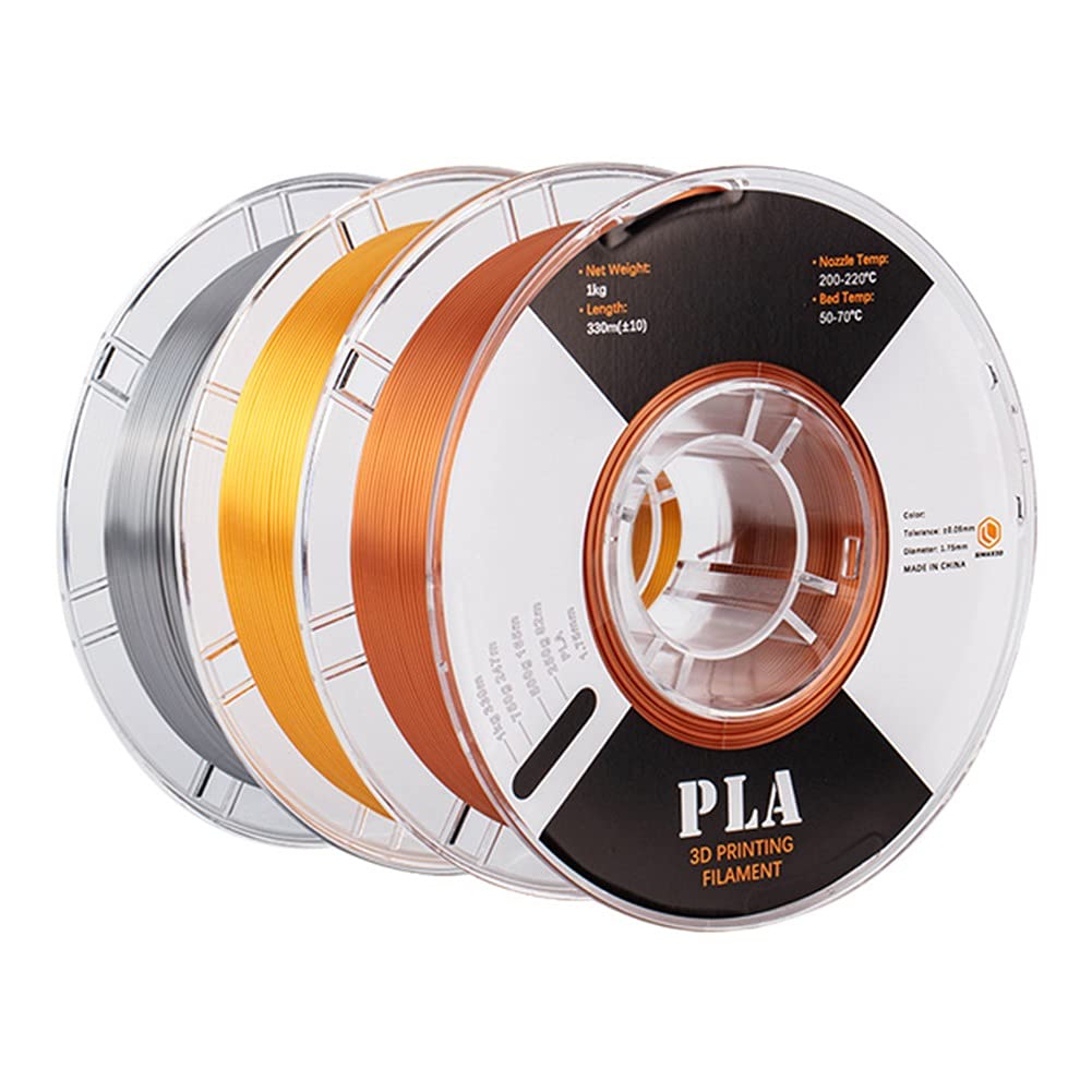 Premium PLA Silk Filament 1.75mm - 1KG (2.2lbs) 3D Printer Filament for Smooth, Shiny Prints - 3 Colors Included - Ideal for Cosplay, Jewelry & Decorative 3D Printing Projects