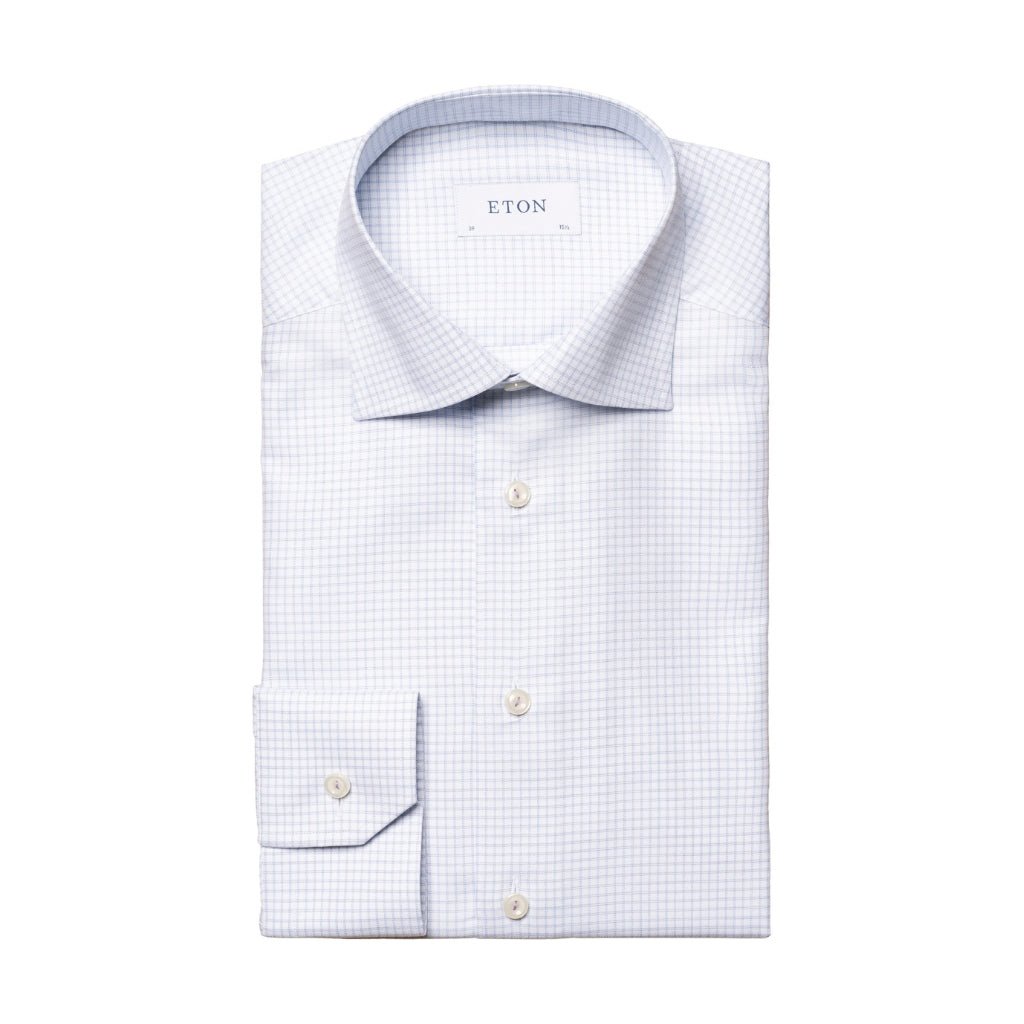 ETON Men's Check Cotton Tencel Dress Shirt - Slim Fit Single Cuff Business Casual Shirt in Light Purple | Perfect for Office, Weddings & Formal Events