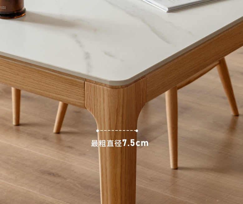 Solid Oak & Ash Wood Dining Table with Natural Rock Slab Surface - Rustic Farmhouse Style for Dining Room & Kitchen Decor