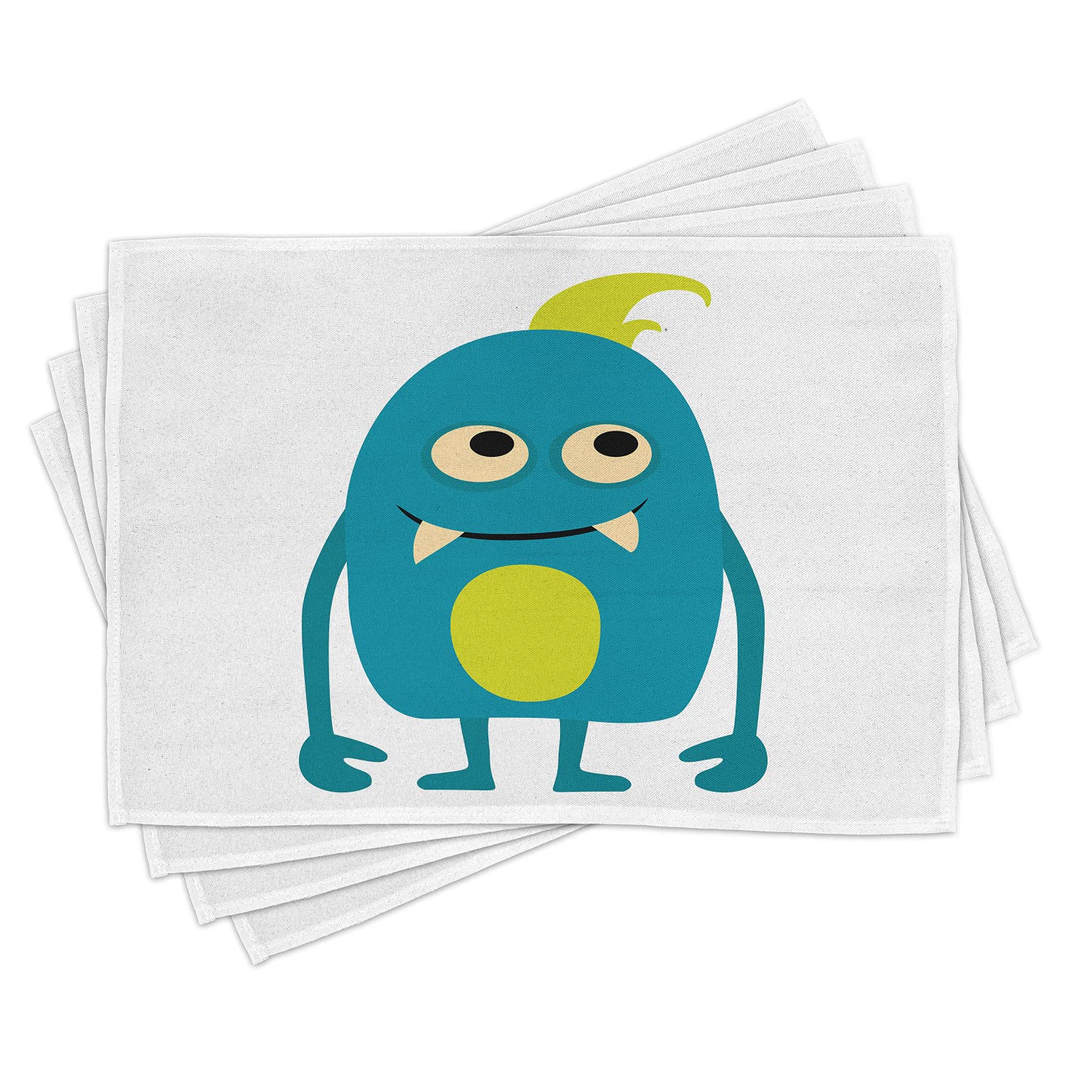 Ambesonne Alien Place Mats Set of 4 - Halloween Themed Cartoon Character Washable Fabric Placemats for Dining Table, Standard Size (Petrol Blue, Beige, Yellow, Green, Charcoal Grey) - Perfect for Halloween Parties, Kids' Meals, and Themed Dining Decor