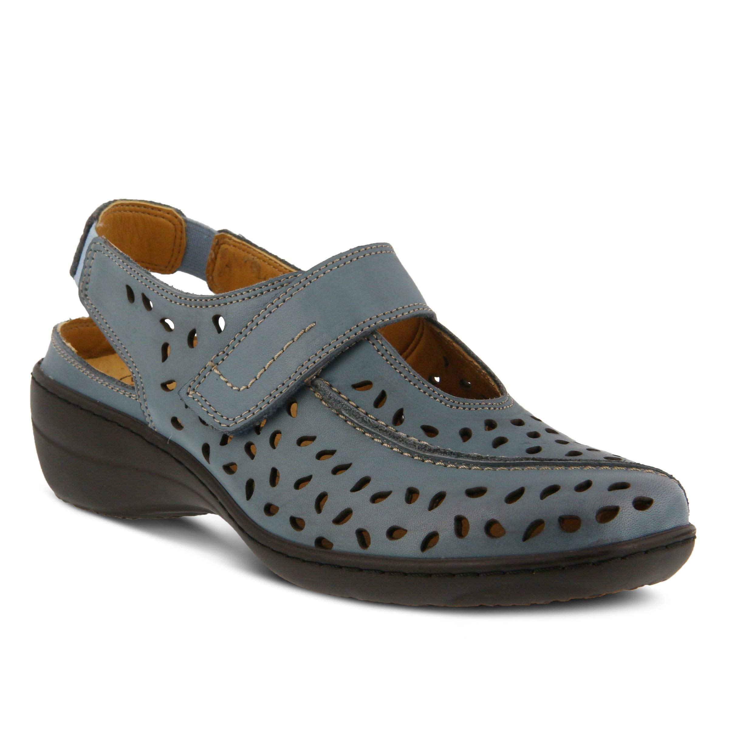 Spring Step Women's Fogo Leather Slingback Shoes - Denim Blue Comfortable Casual Sandals for Summer Outfits, Beach Wear & Date Nights