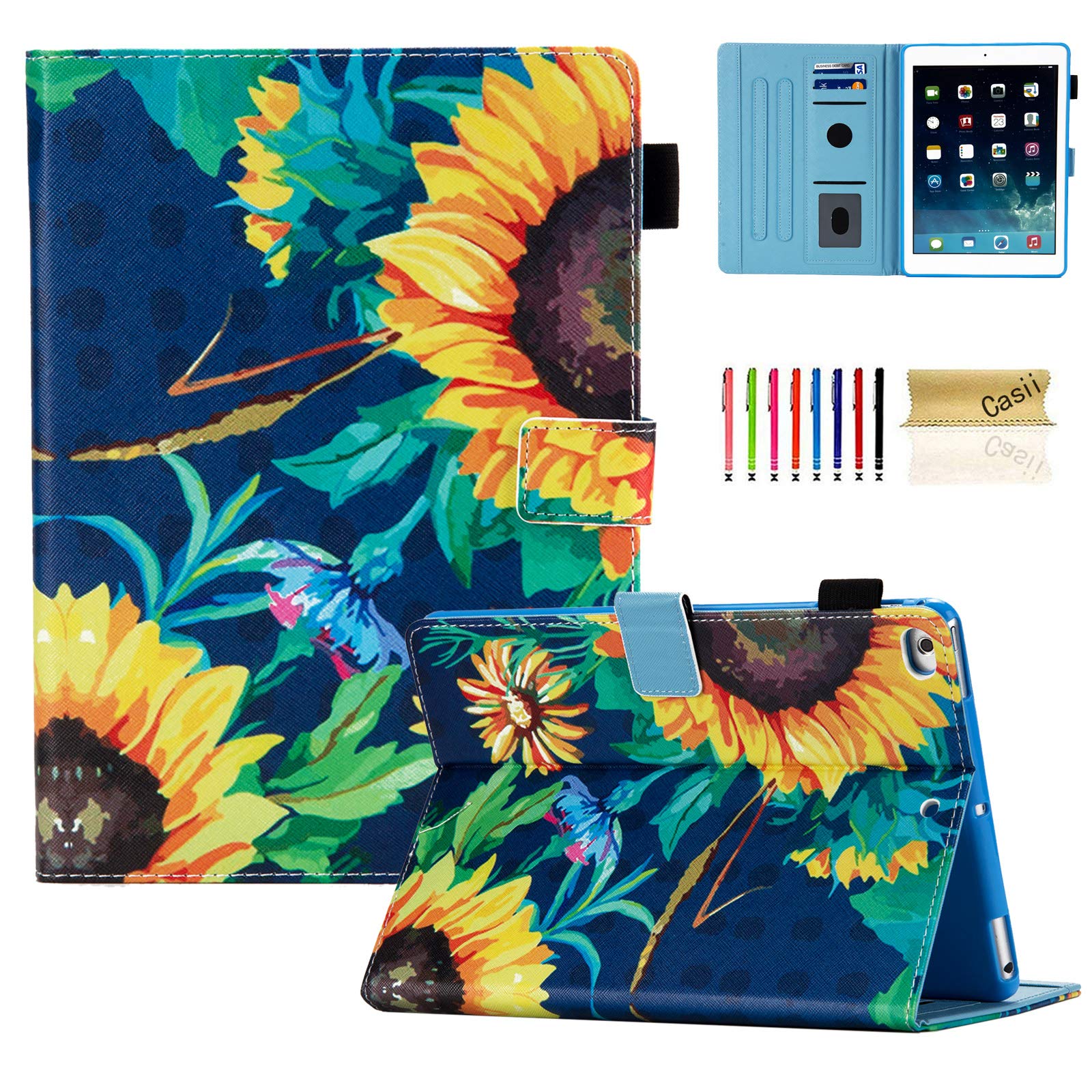 Premium Slim Protective Case with Kickstand & Auto Sleep/Wake for iPad 9.7 Inch (6th/5th Gen, Air 1/Air 2) - Magnetic Multi-Angle Viewing Cover - Perfect for Work, Study & Travel - Sunflower Design