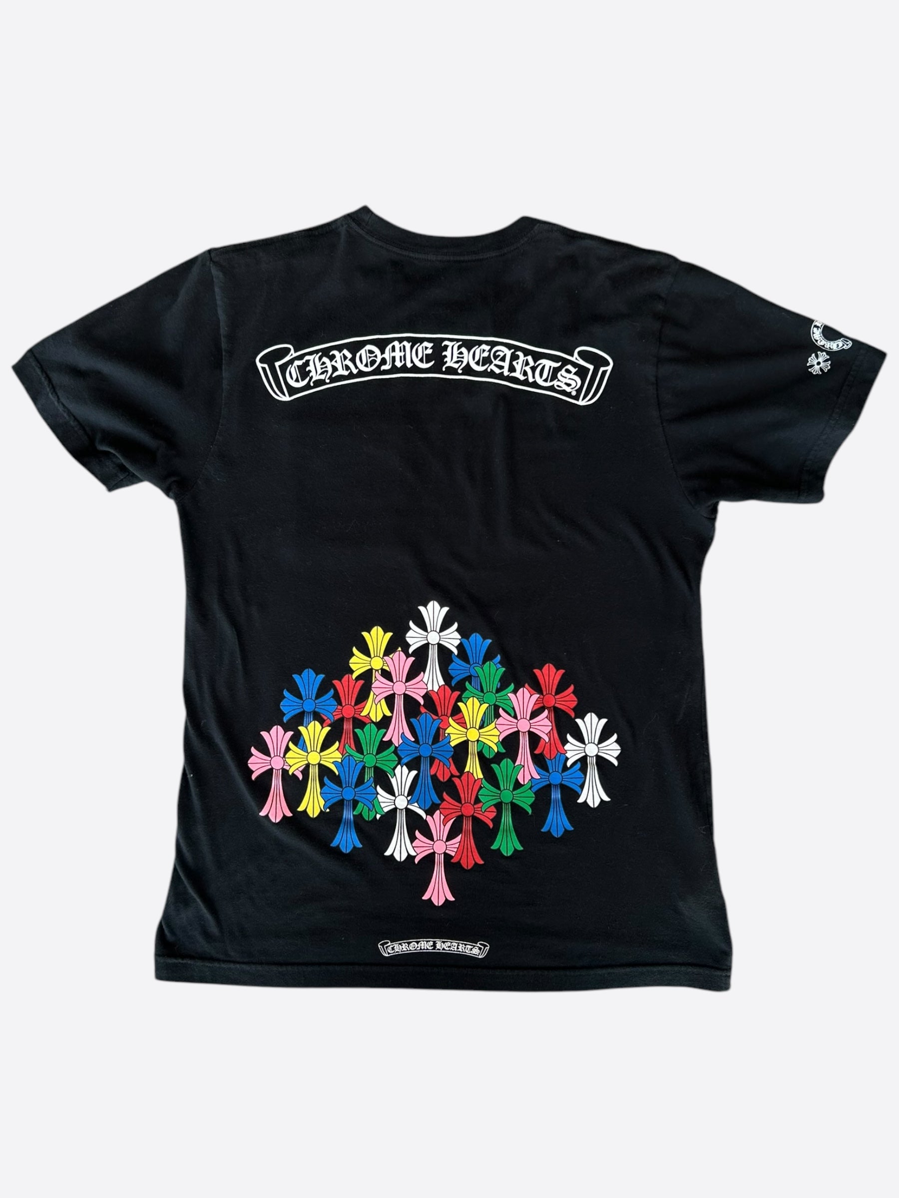 Chrome Hearts Black Multicolor Cross Logo T-Shirt | Gothic Streetwear Fashion | Perfect for Concerts, Parties & Casual Outfits