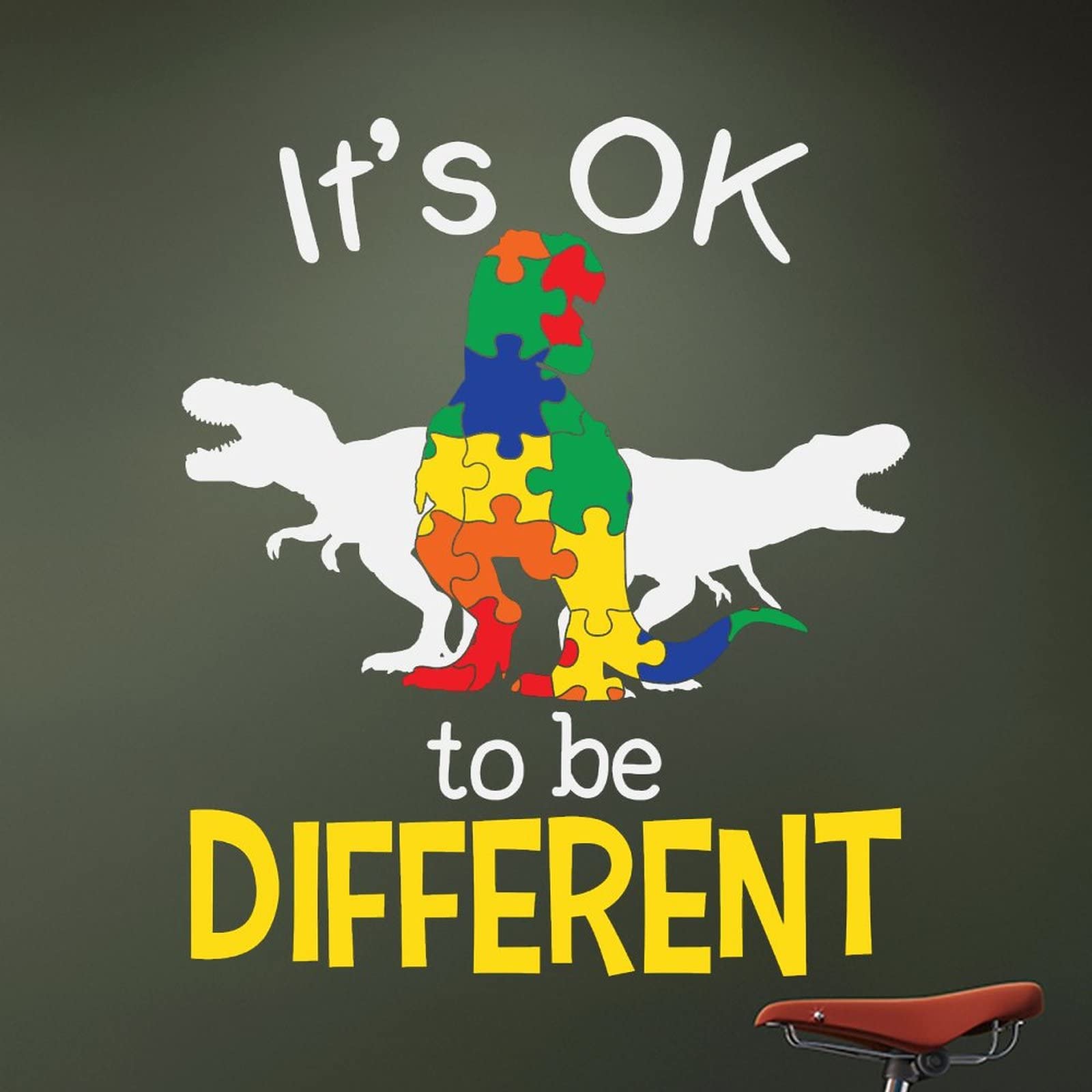 Autism Awareness Dinosaur Vinyl Wall Decal Sticker - It's Ok to Be Different Puzzle Wall Art for Bedroom, Living Room & Kitchen - Perfect for Autism Support Rooms, Kids' Spaces & Home Decor