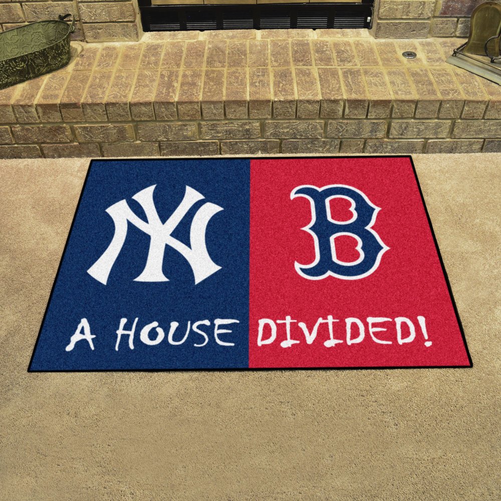 MLB House Divided Rug - Yankees vs Red Sox Team Rivalry Carpet for Living Room, Man Cave & Sports Fan Decor