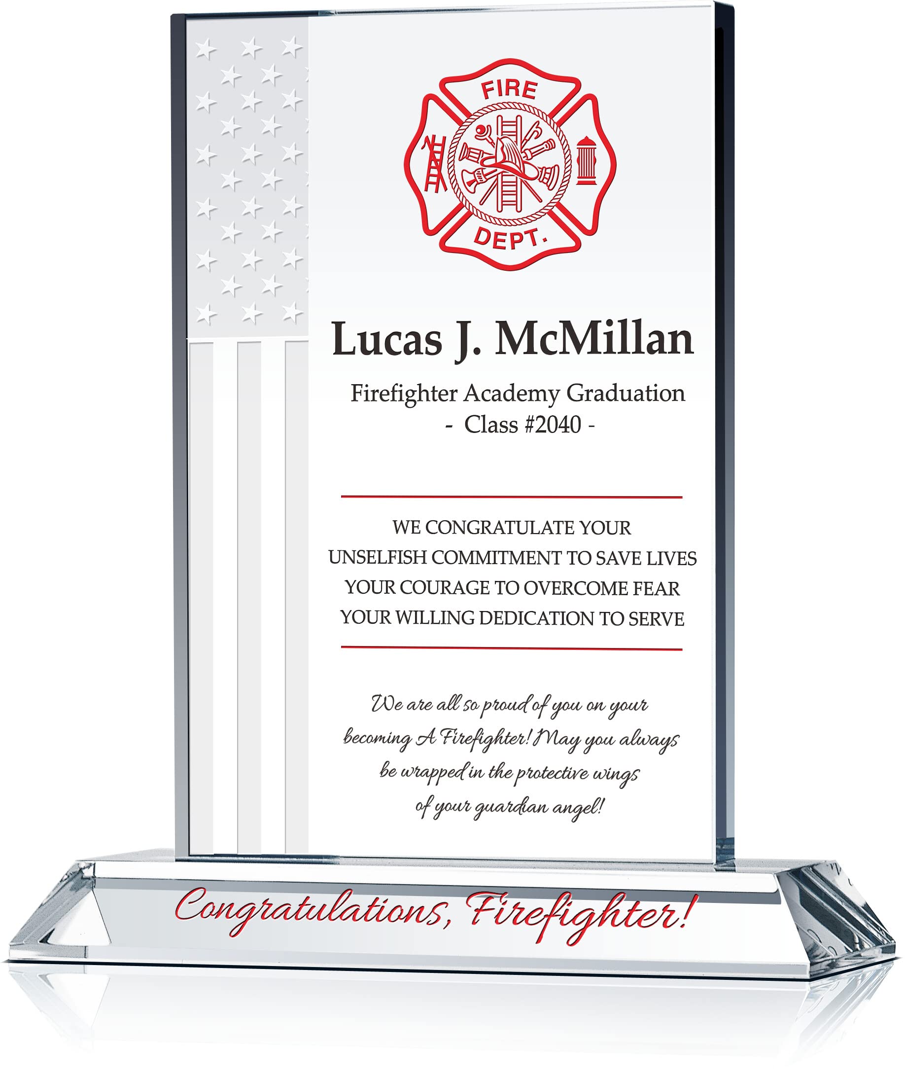 Custom Firefighter Academy Graduation Plaque - Personalized Engraved Gift for Son, Husband, Dad | Firefighter Name & Academy Engraving | Unique Fire Academy Graduation Present from Parents & Wife (7.5 Inch) - Perfect for Graduation Ceremony, Office Display & Fire Station Decor