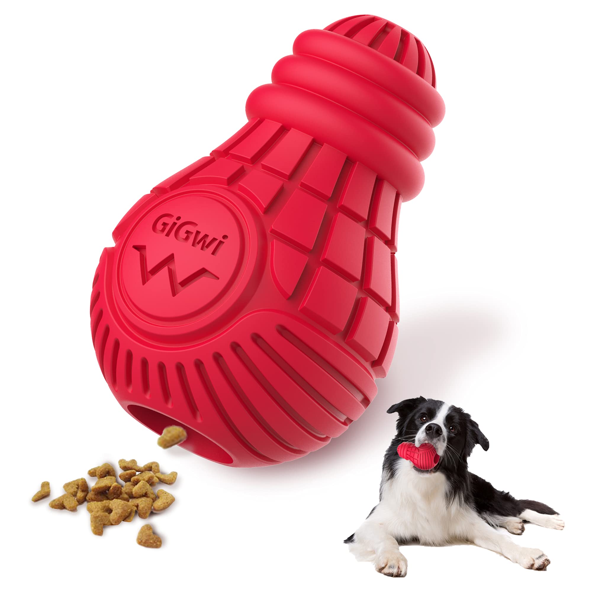**Gigwi Durable Dog Chew Toy for Aggressive Chewers - Interactive Treat Dispensing & Teeth Cleaning Toy for Medium/Large Breeds - Food-Grade Rubber Bulb for Fun Play & Chase - Perfect for Indoor & Outdoor Use**