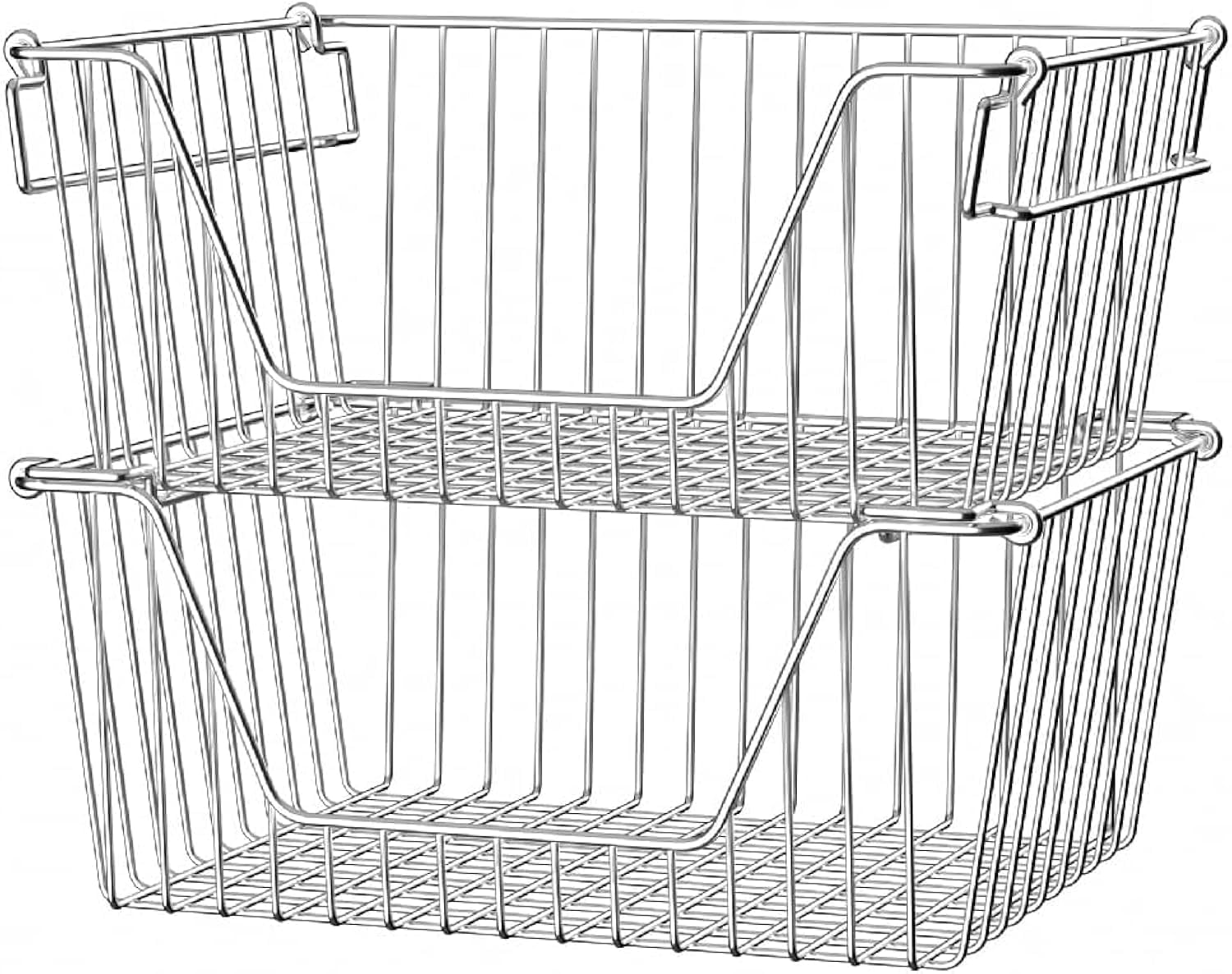 SANNO Stackable Metal Pantry Bins for Kitchen Organization - Cabinet Storage Baskets for Onion, Potato, and Farmhouse Style Countertop Use
