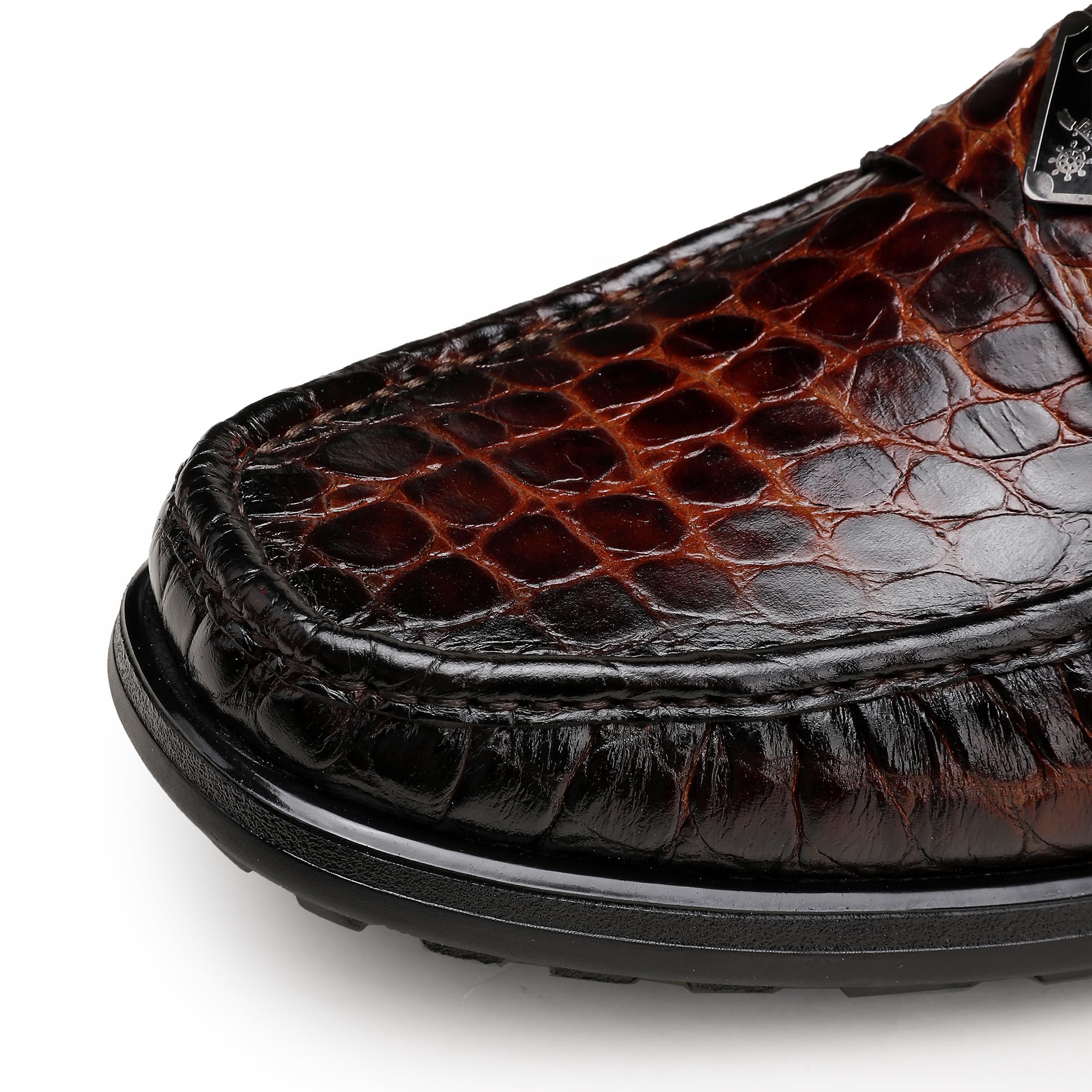 Premium Men's Leather Dress Shoes - Crocodile Print Slip-On Loafers with Thick Sole for Business & Formal Occasions | Comfortable & Stylish Gentleman Shoes for Office, Weddings & Special Events