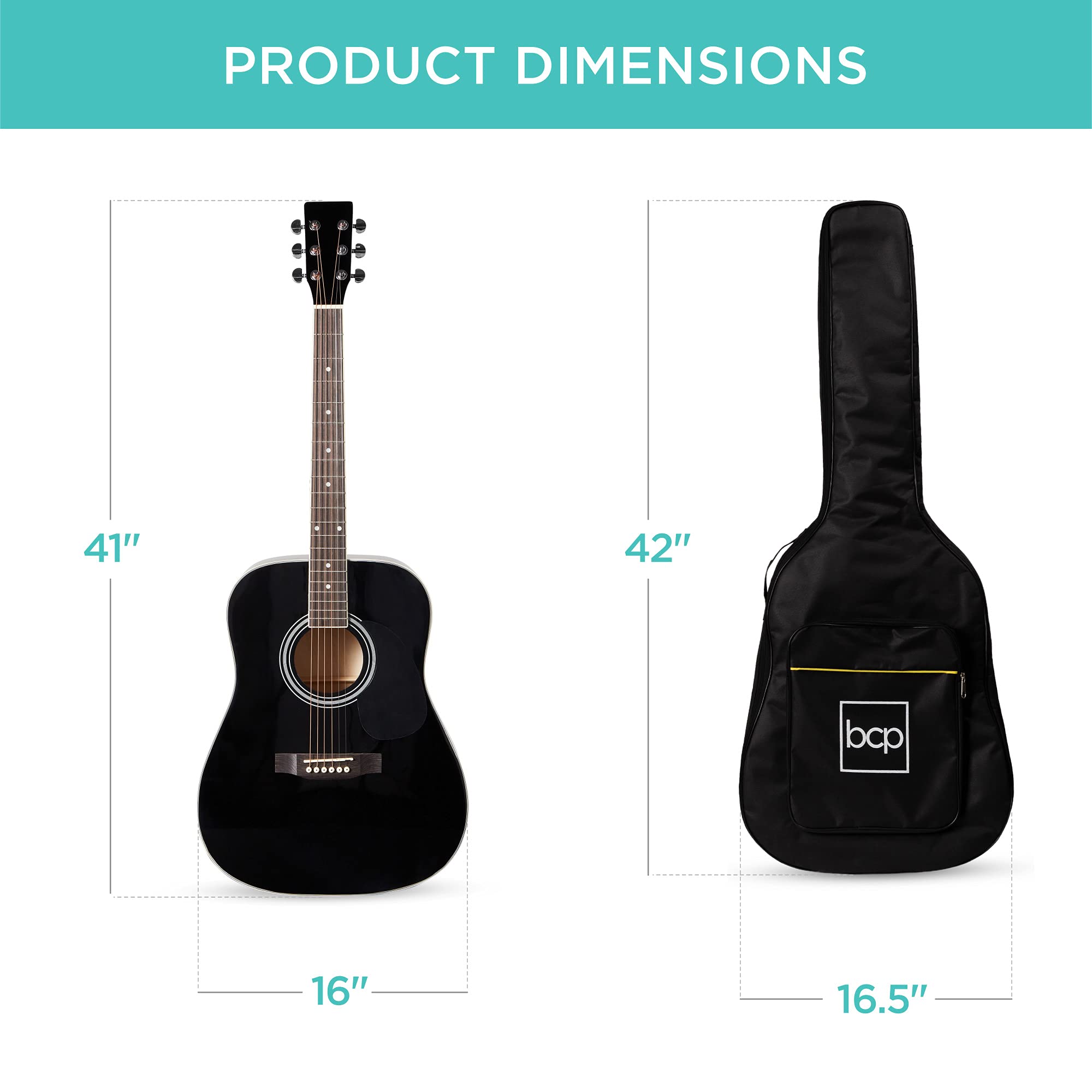 Best Choice Products 41-inch Full Size Beginner Acoustic Guitar Starter Set with Gig Bag, Strap, Capo, Strings & Picks - Black | Perfect for Beginners, Music Lessons, Campfire Singalongs & Home Practice