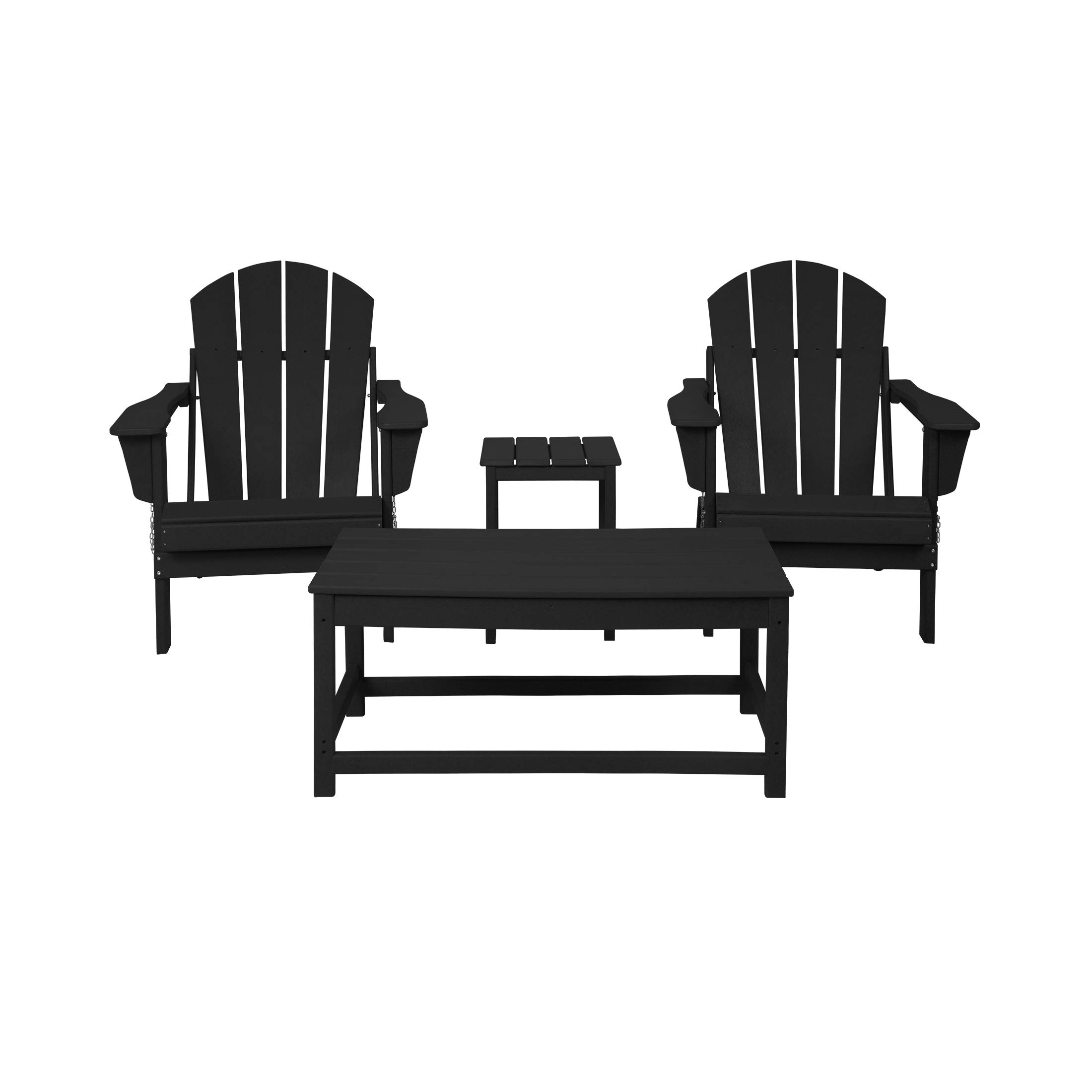 Premium HDPE Adirondack Chair and Table Set - 4-Piece Outdoor Furniture for Patio, Garden, Backyard - Weatherproof & UV Resistant Black Poly Furniture for Relaxing, Entertaining, and Outdoor Dining