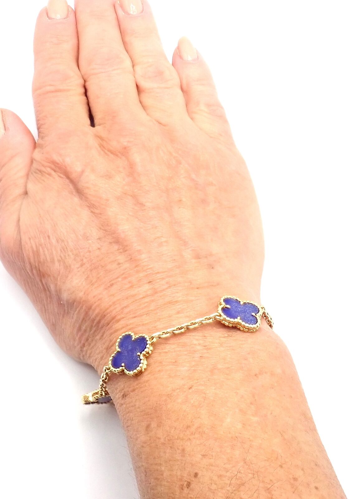 Authentic Van Cleef & Arpels 18k Gold 5 Motif Alhambra Bracelet with Lapis Lazuli - Luxury Jewelry Gift for Women, Perfect for Weddings & Special Occasions