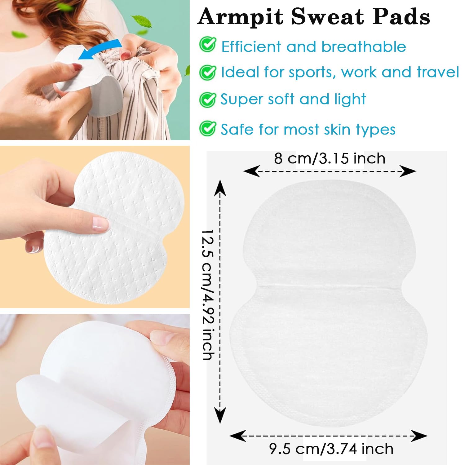 AKOAK 100 Pcs Disposable Underarm Sweat Pads for Women & Men - Invisible Adhesive Armpit Protection Pads for Excessive Sweating | Comfortable & Breathable | Perfect for Workouts, Business Meetings & Daily Wear