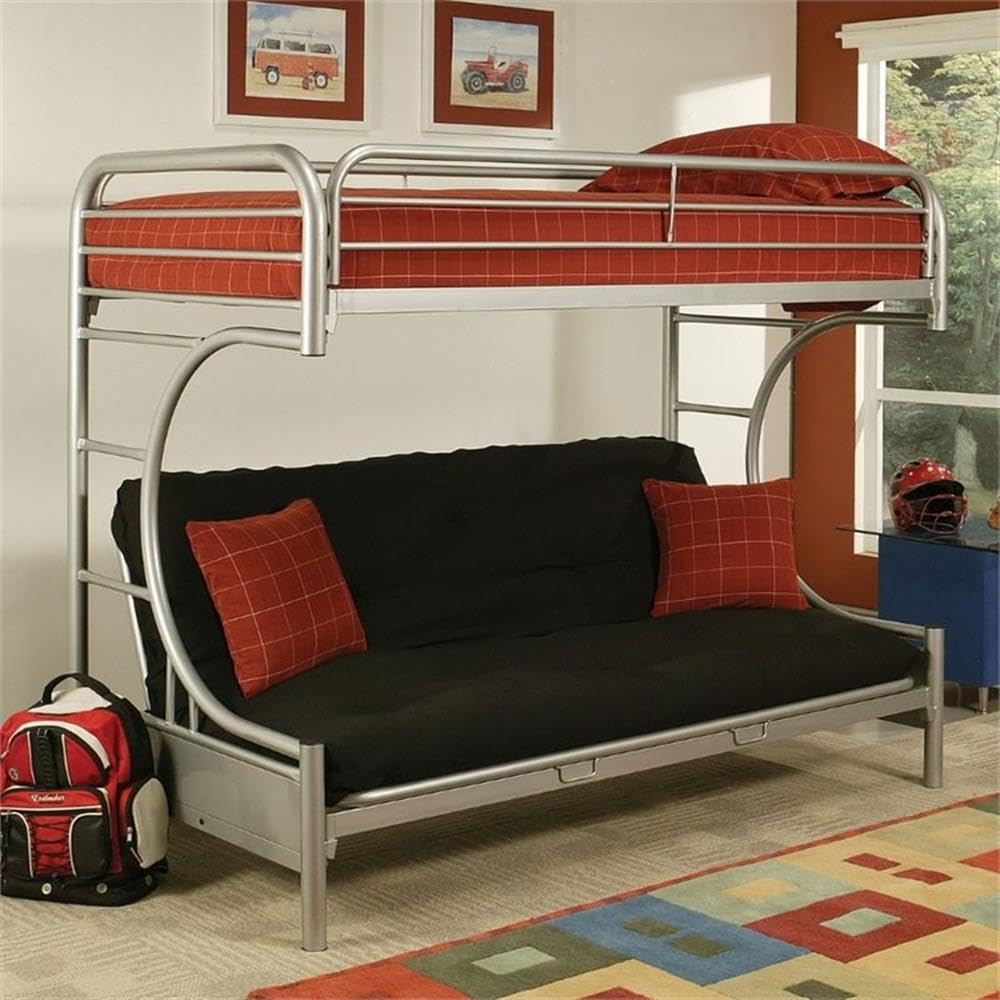 Acme Furniture Eclipse Twin XL Over Queen & Futon Bunk Bed in Silver - Space-Saving Bunk Bed for Kids, Teens & Small Rooms