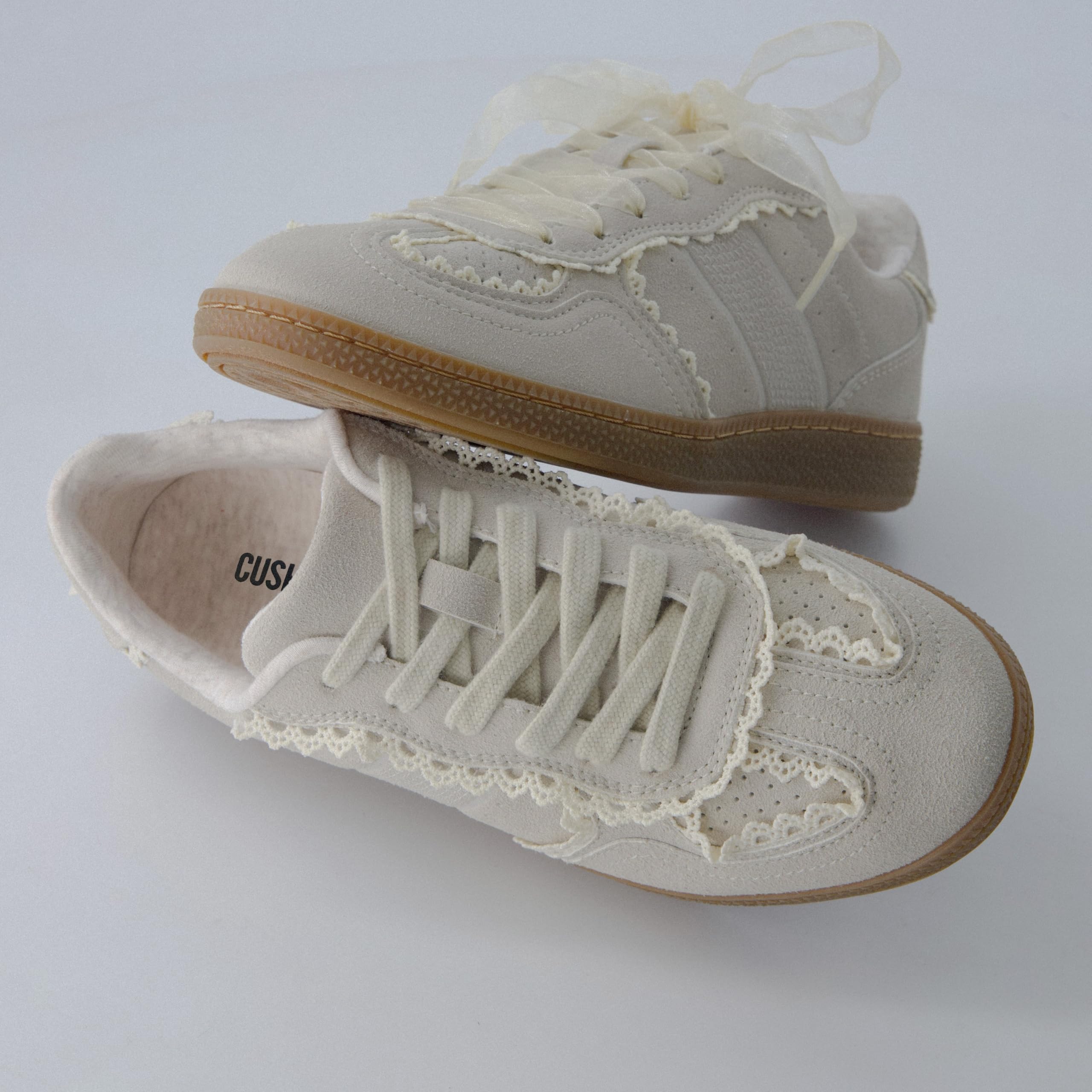 CUSHIONAIRE Women's Belinda Casual Sneakers with Lace Detail & Memory Foam - Elegant Ribbon Lace-Up Comfort Shoes for Walking, Work & Everyday Wear
