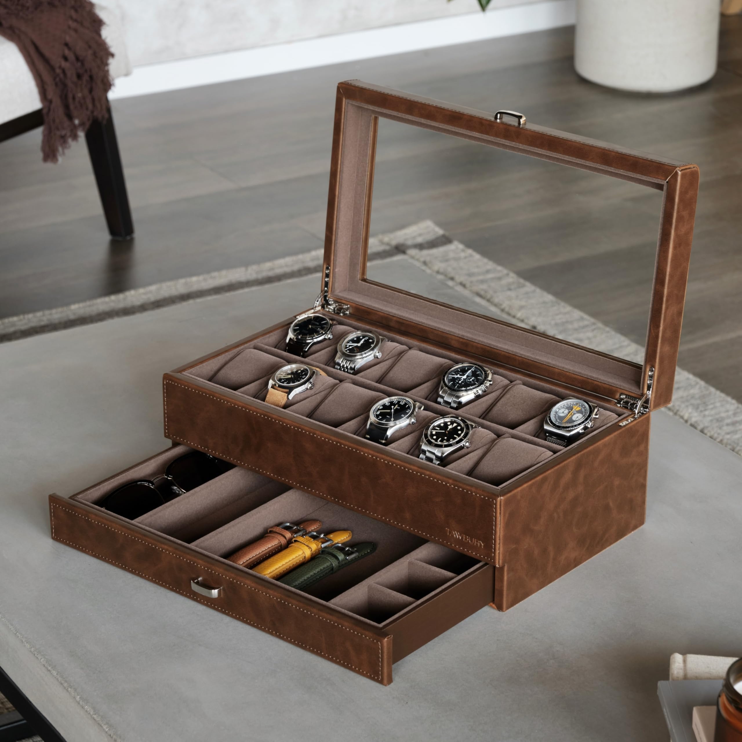 Luxury 12-Slot Watch Box for Men - Premium Watch Storage & Display Case for Home & Travel