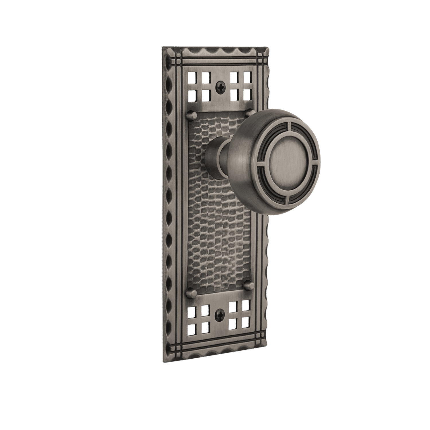 Craftsman Long Cabinet Plate with Mission Knob in Antique Pewter Finish - Perfect for Kitchen Cabinets, Bathroom Vanities & Furniture Drawers