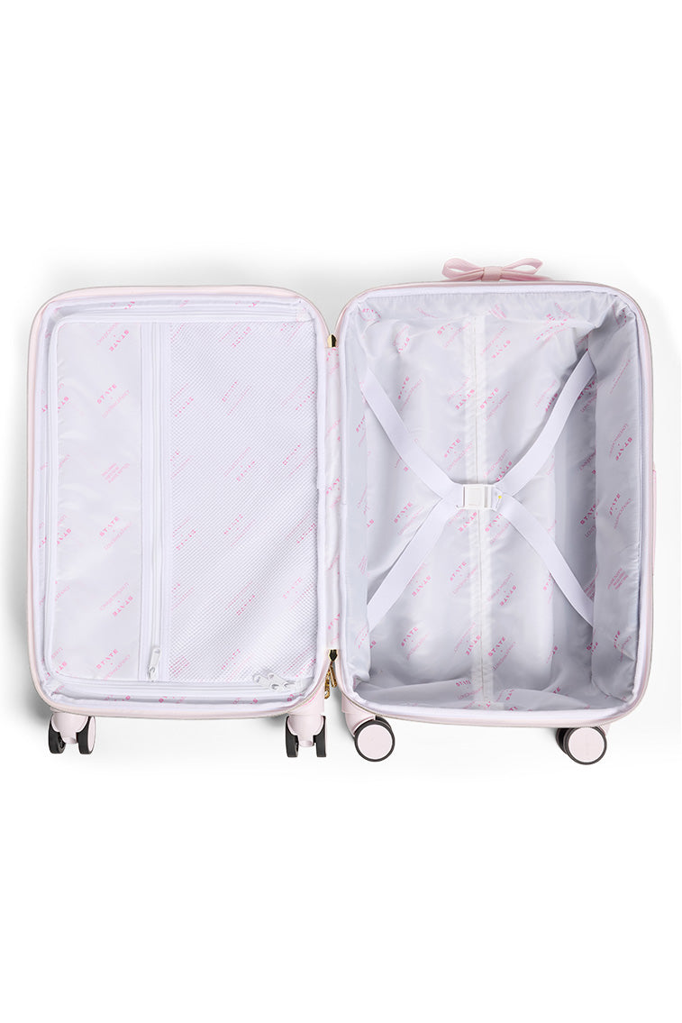 STATE x LoveShackFancy Logan Carry On Suitcase - Stylish Pink Floral Luggage for Women | Perfect for Weekend Getaways & Air Travel | TSA-Approved Spinner Bag