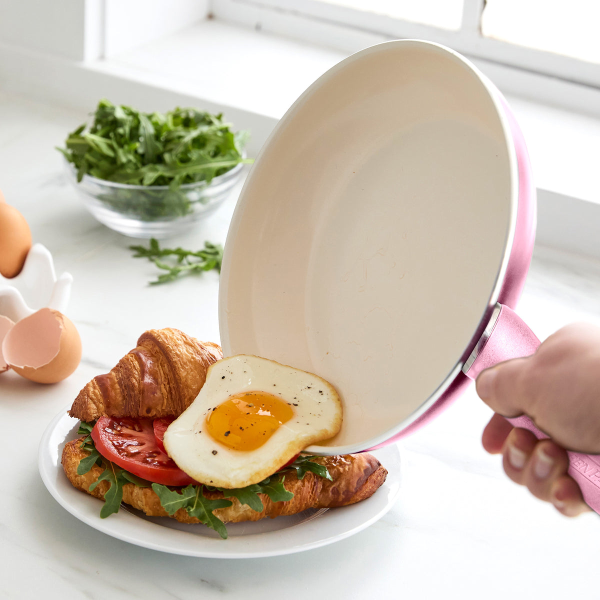 Rio Ceramic Nonstick 8-Inch Fry Pan with Spatula - Pink Non-Toxic Cookware for Healthy Cooking | Perfect for Eggs, Pancakes & Small Meals