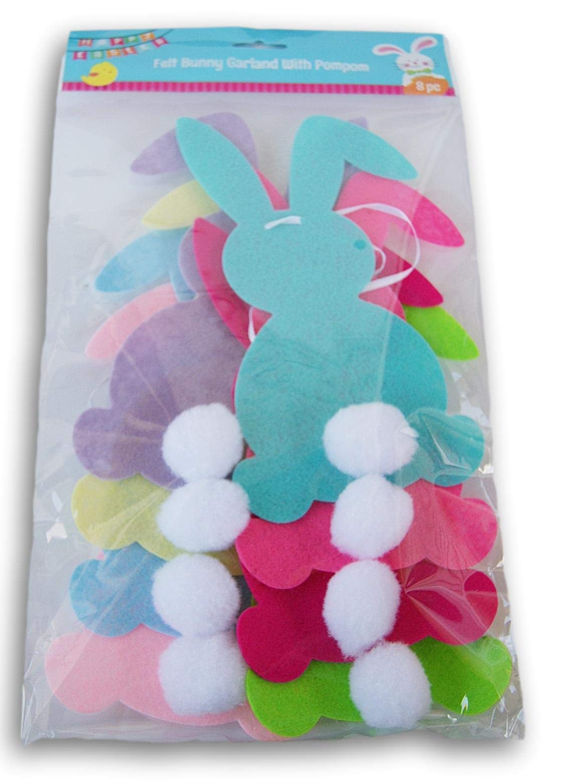 Easter Bunny Ribbon Jointed Felt Garland Banner - 8 Piece Easter Decorations for Spring Party, Home Decor, and Holiday Celebration