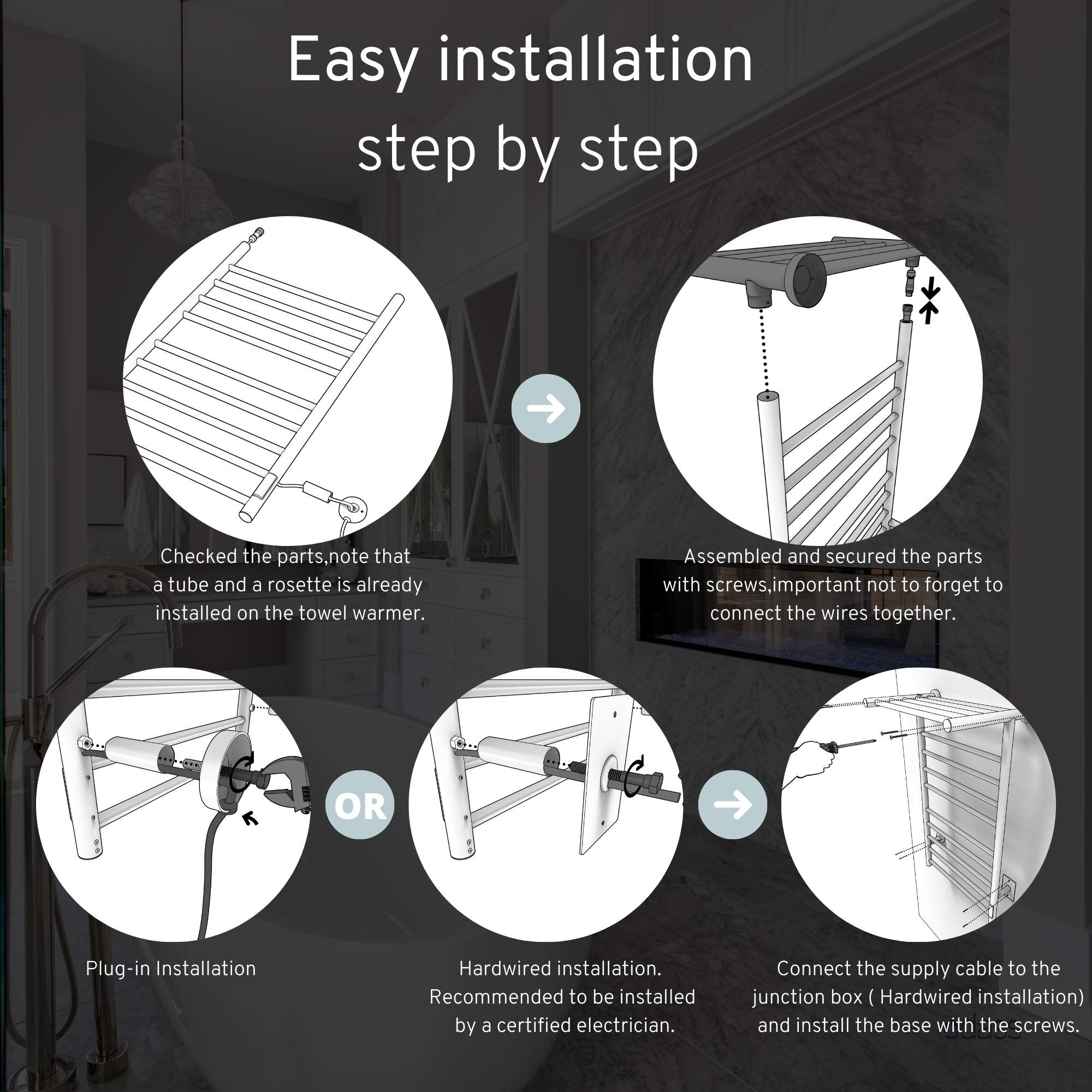 Odass Towel Warmer with Timer - 3 Modes (ON/Off, 2H, 4H) & LED Indicators | Wall Mounted Heated Rack with 9 Bars & Top Warming Shelf | Perfect for Bathrooms, Spas & Luxury Home Use (Matt Black)