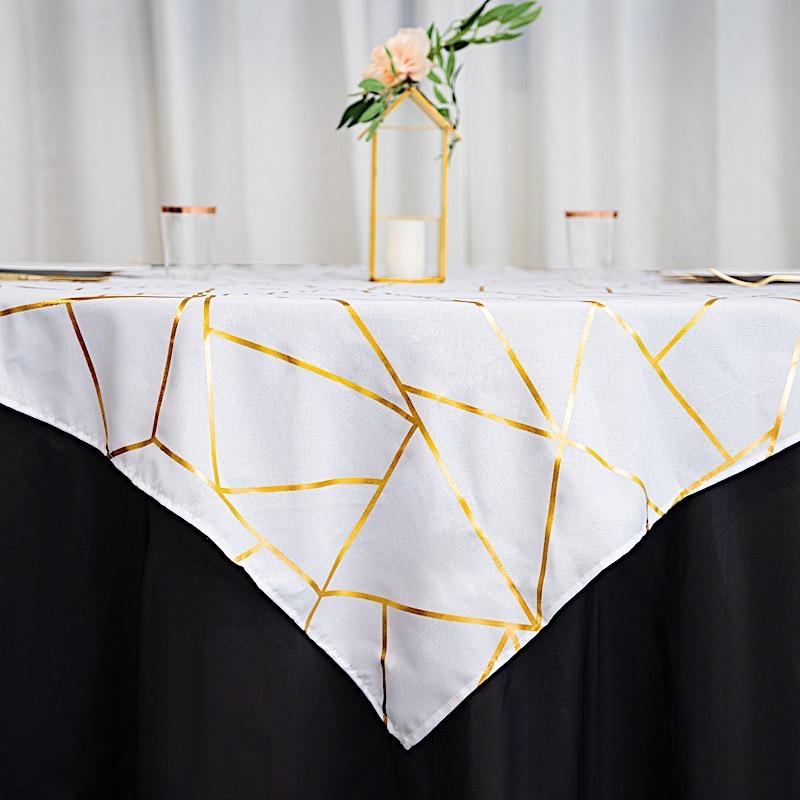 54x54 Inch Polyester Square Table Overlay with Metallic Geometric Design - Perfect for Wedding, Party, and Home Decor