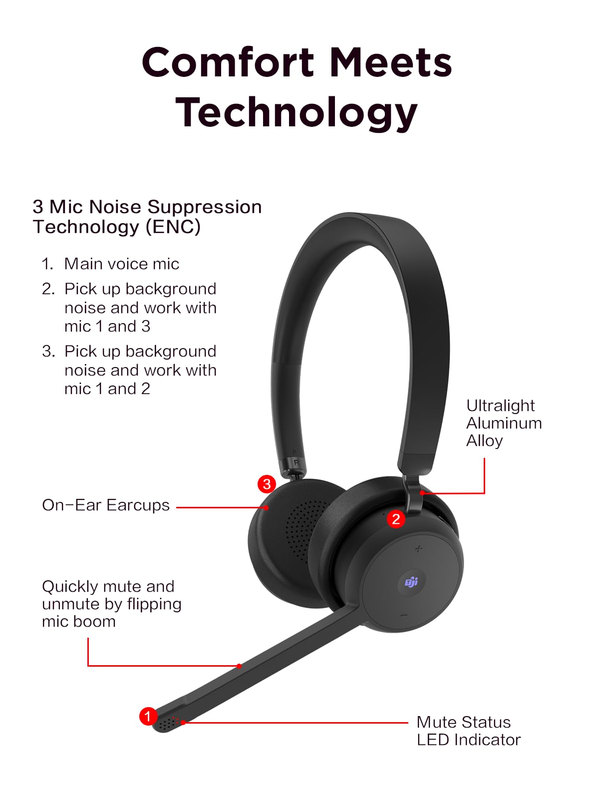 Lenovo Wireless VoIP Headset for Microsoft Teams Certified - Noise Cancelling Microphone, Bluetooth 5.3 Multipoint Connectivity, USB-A Receiver - 31H Talk Time & 60H Playback - Lightweight Over-Ear Design with Replaceable Earcups - Perfect for Remote Work, Online Meetings & Call Centers
