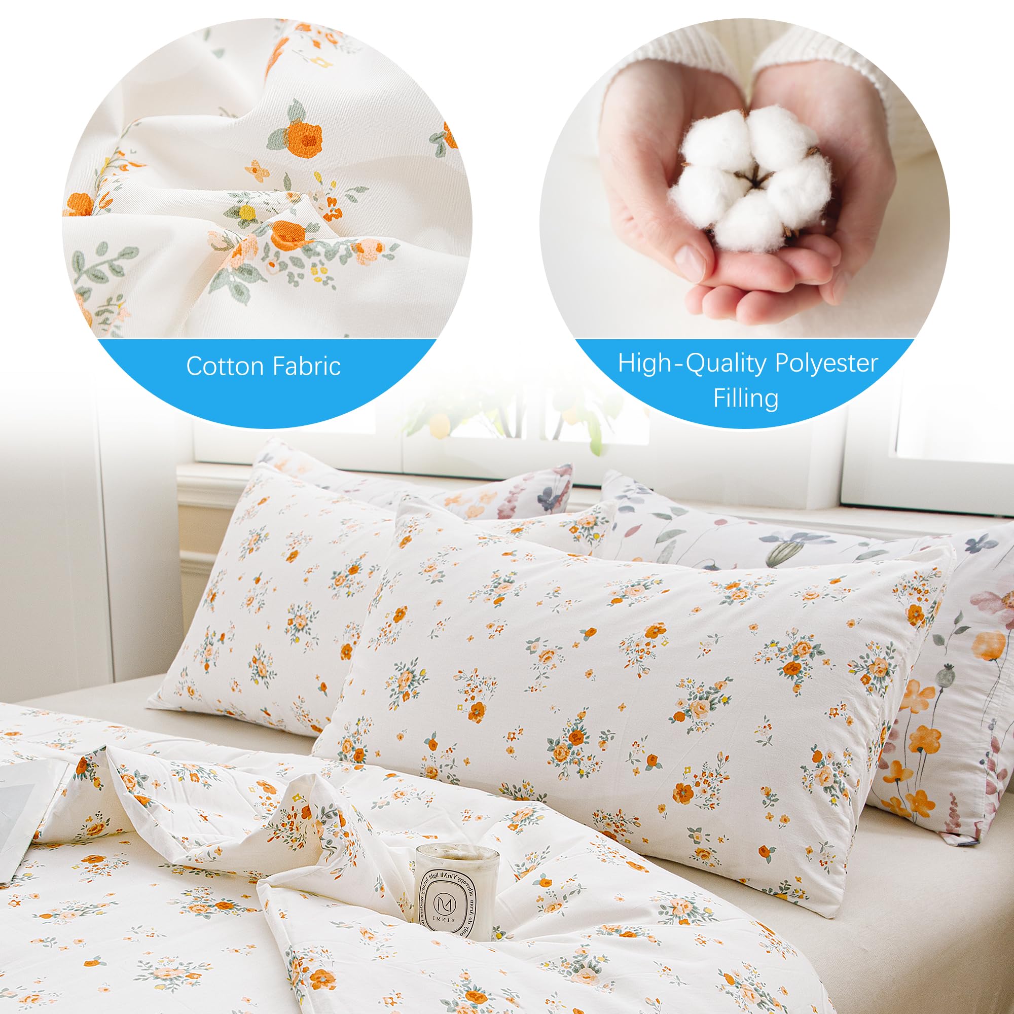 ATsense Queen Comforter Set - 3 Piece White Floral Botanical Bedding | All Season Soft Cotton Comforter with 2 Pillowcases | Perfect for Master Bedroom, Guest Room & Cozy Home Decor