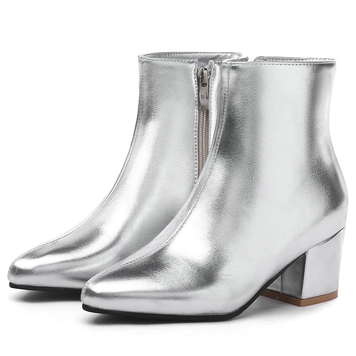 Trendy Women's Chunky Ankle Boots - High Heel Booties with Pointed Toe & Side Zipper | Perfect for Fall Fashion, Office Wear & Night Out Outfits