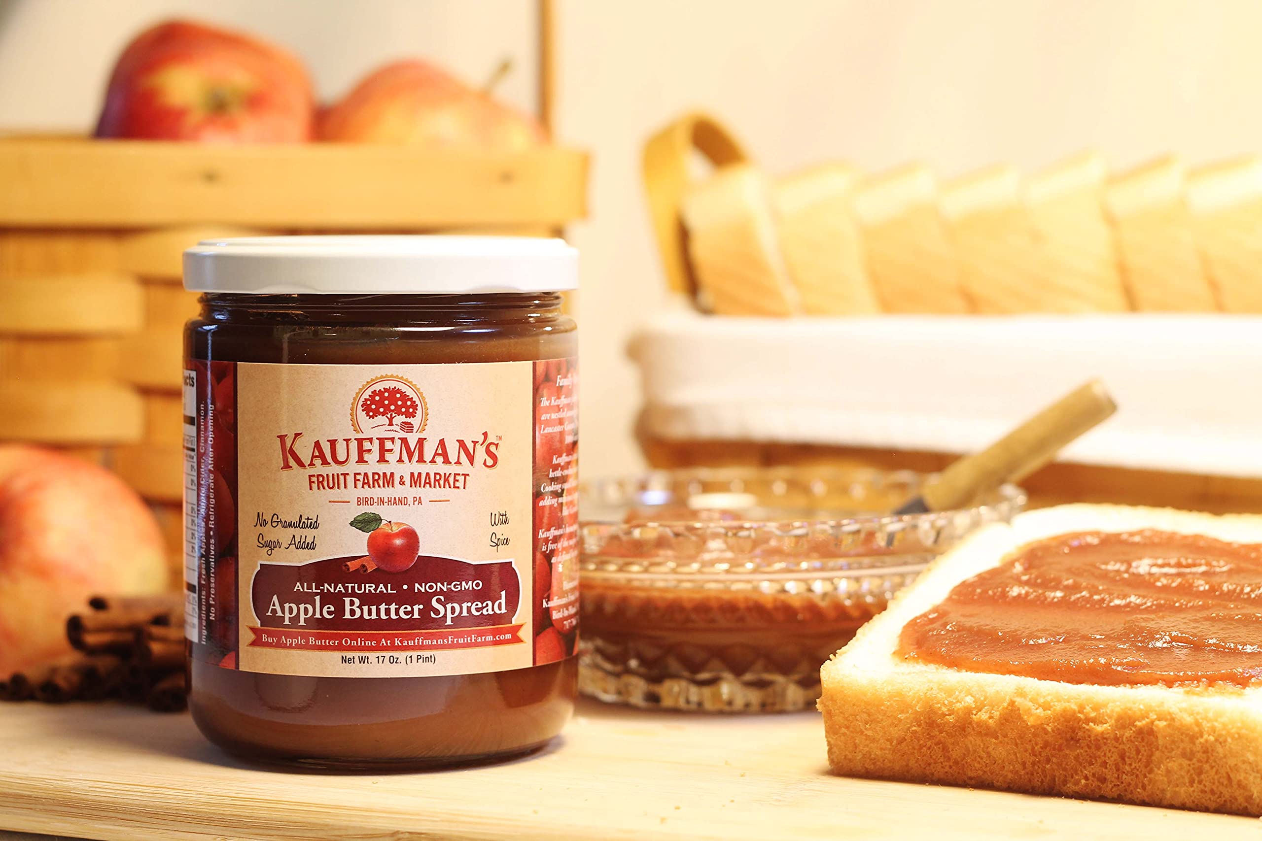 Kauffman Orchards Homemade Apple Butter Spread - No Sugar Added, 17 Oz (Pack of 12) | Gluten-Free, Vegan-Friendly Fruit Preserve for Toast, Pancakes & Baking | Perfect Breakfast Spread & Gift Idea