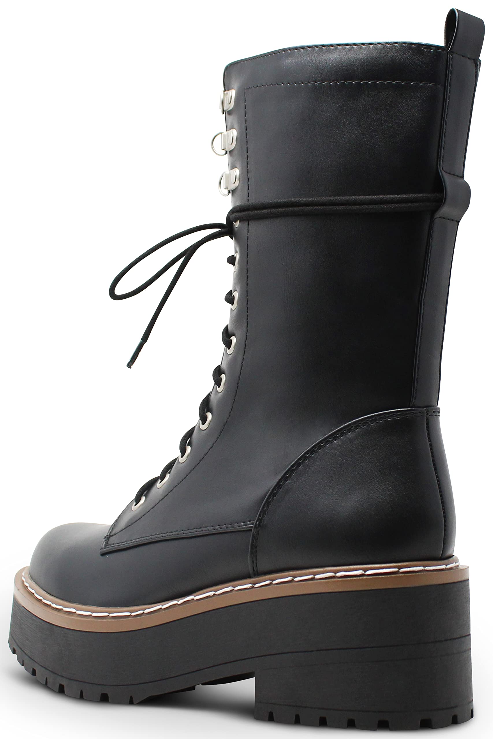 Women's Chunky Heel Combat Boots - Round Toe Mid Calf Lace Up Booties for Casual Wear, Street Style & Fall Fashion | Soda Brand Boots for Women