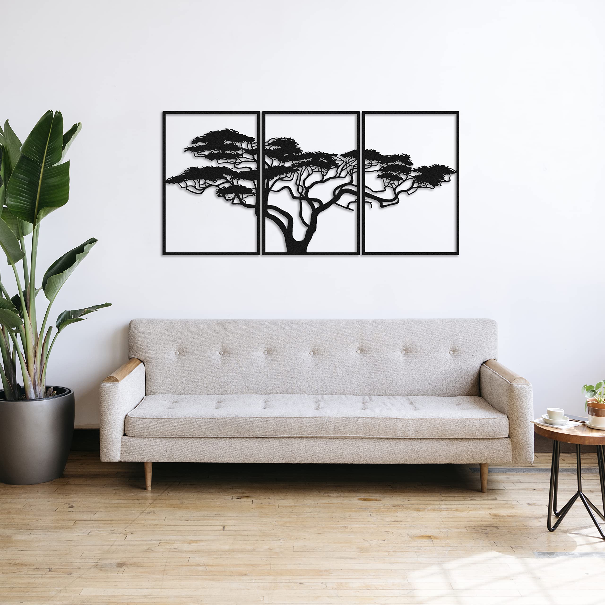 Large Metal Wall Art Tree of Life Decor - 3 Panel African Inspired Wall Hanging for Living Room & Bedroom - Black Modern Home Decor Gift (47x24 Inches) - Perfect for Boho, Farmhouse & Contemporary Interior Design