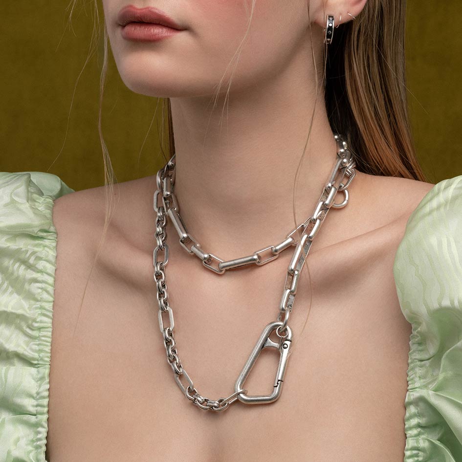GWEN. Multi Wrap Chunky Chain Necklace in Sterling Silver - Perfect for Layering, Everyday Wear & Boho Fashion Accessories