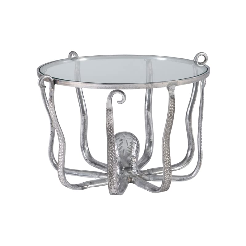 Pemberly Row Transitional Silver Octopus Metal Coffee Table - Modern Living Room Centerpiece for Home Decor
