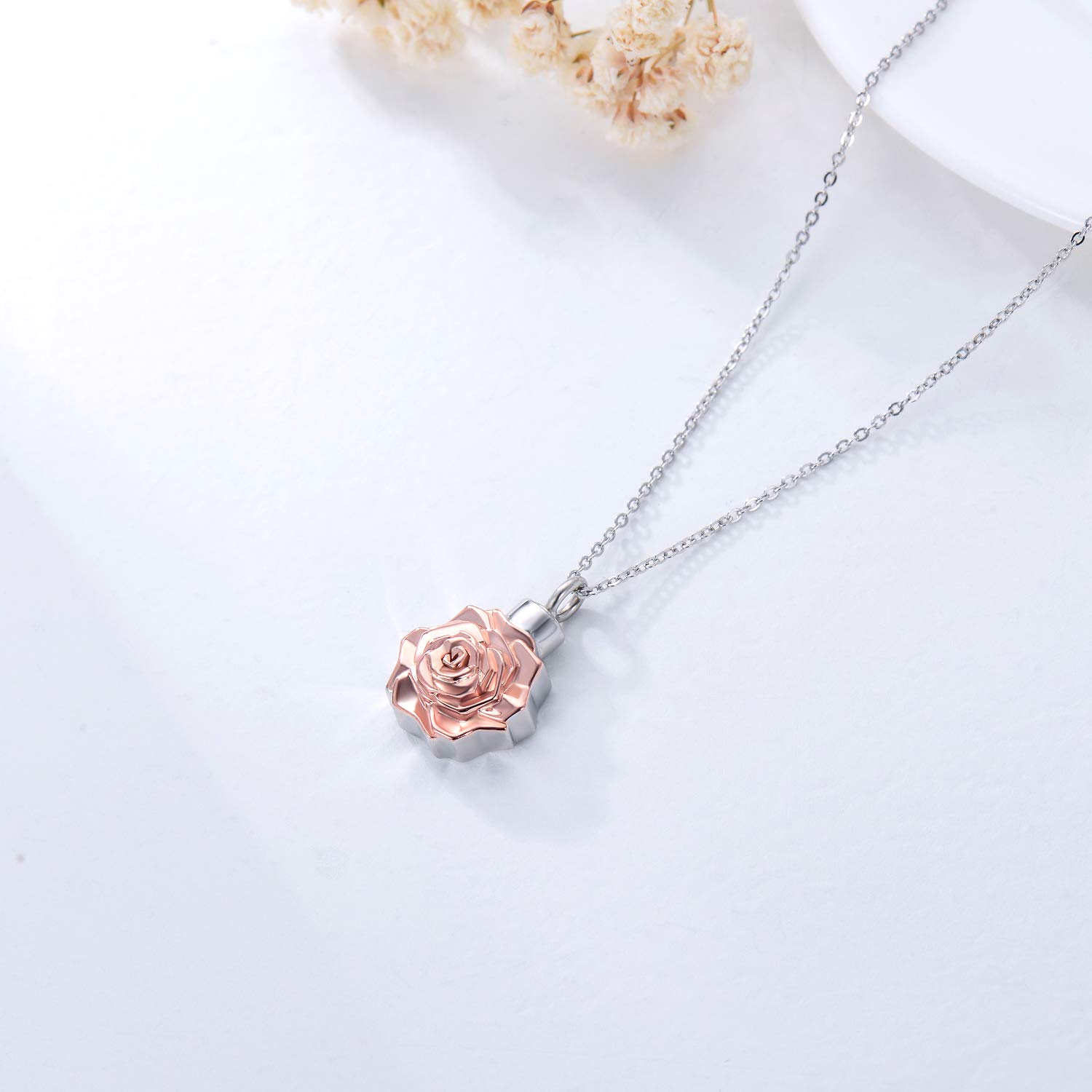 Sterling Silver Rose Flower Urn Necklace for Ashes - Memorial Cremation Jewelry for Women & Men | Keepsake Pendant for Loved Ones | Perfect for Remembrance Ceremonies & Everyday Wear