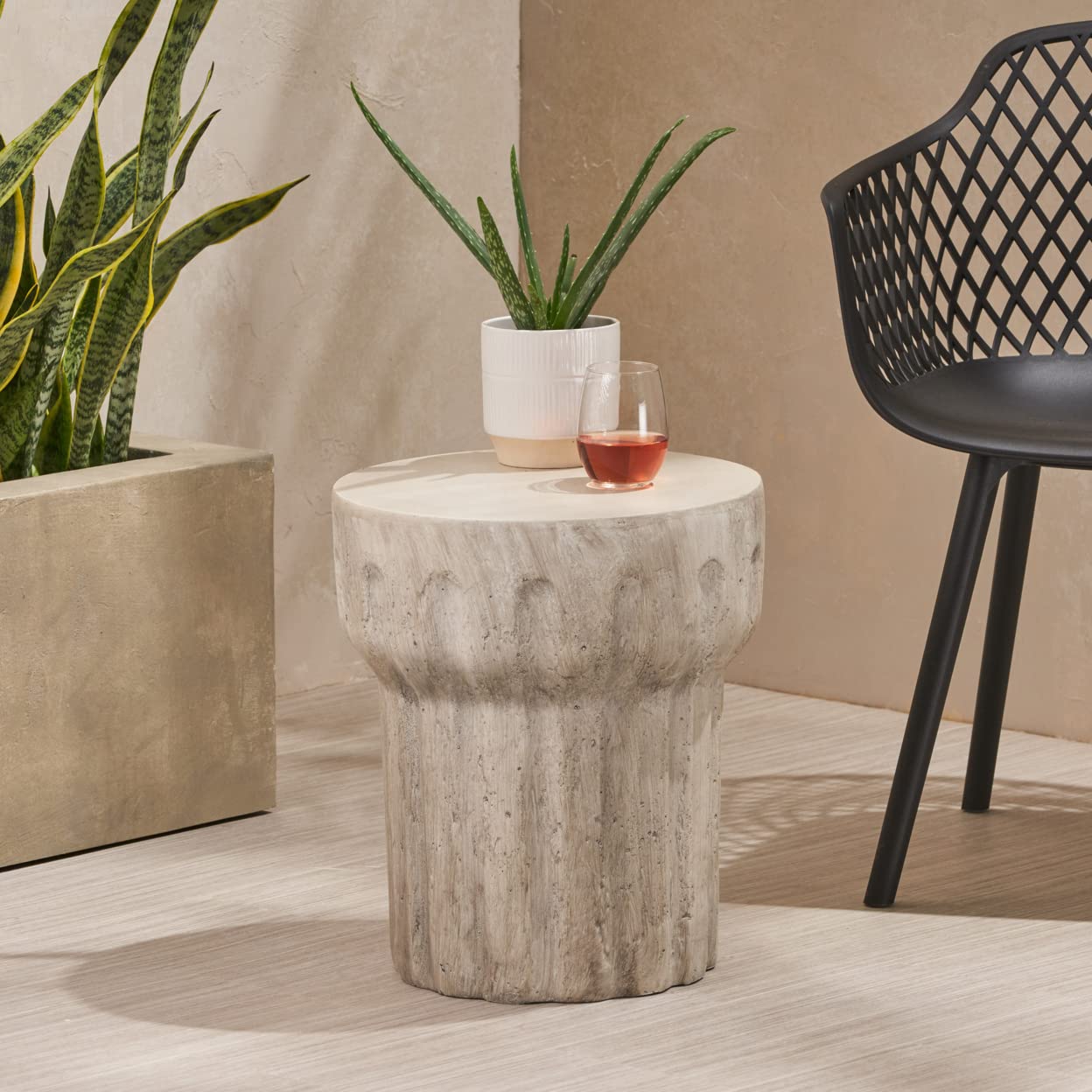 Christopher Knight Home Solomon Outdoor Contemporary Lightweight Accent Side Table - Concrete Finish Patio Furniture for Poolside, Garden, and Deck Decor