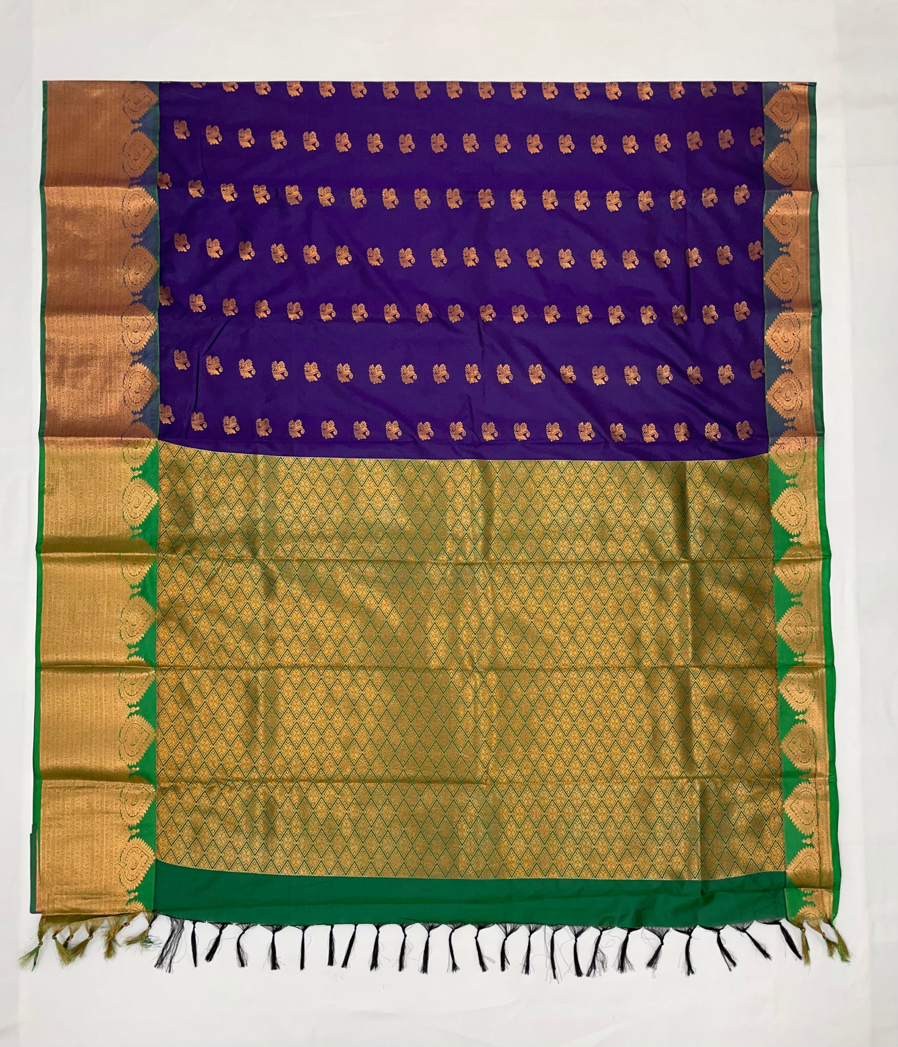 Elegant Navy Blue Pure Kanchi Silk Saree with Golden Zari for Women | Traditional Indian Attire for Weddings & Festivals