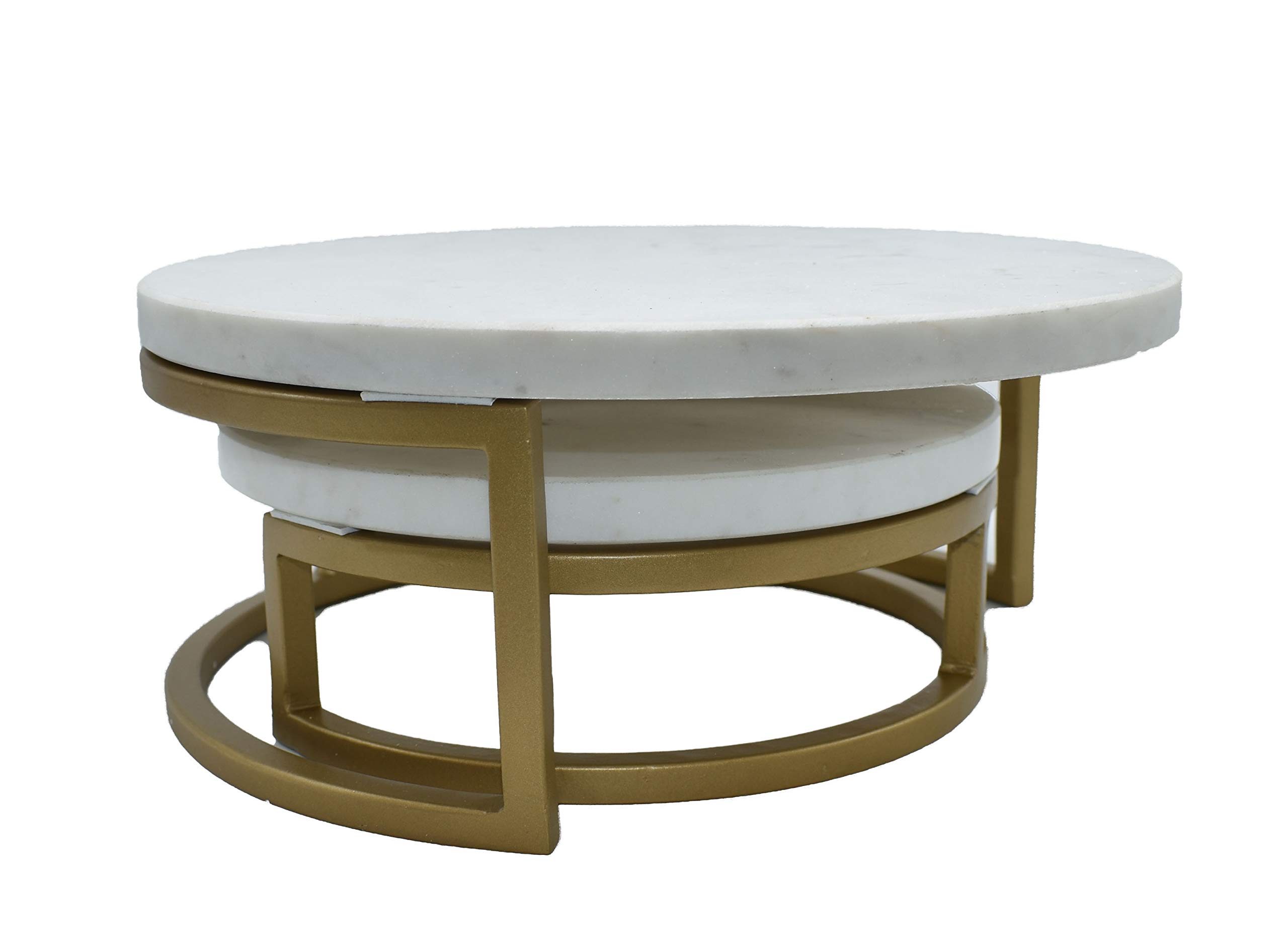 Premium Two-Tier Marble Cake Stand with Gold Base - Elegant Dessert Display for Macarons, Cupcakes, Pastries - Perfect for Weddings, Tea Parties, and Restaurant Décor - Nature’s Decorations Nesting Marble Dessert Stand (2 Layer)