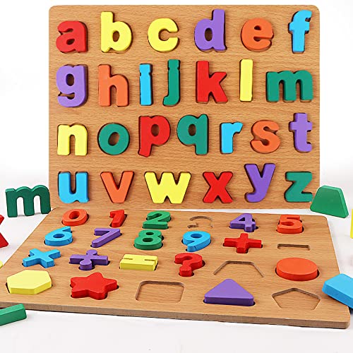 Wooden Alphabet & Number Puzzle for Toddlers 2-4 Years - Educational Shape Learning Toys for Boys & Girls | 2-in-1 Montessori Wooden Puzzle for Preschool Learning, Classroom & Homeschool Activities