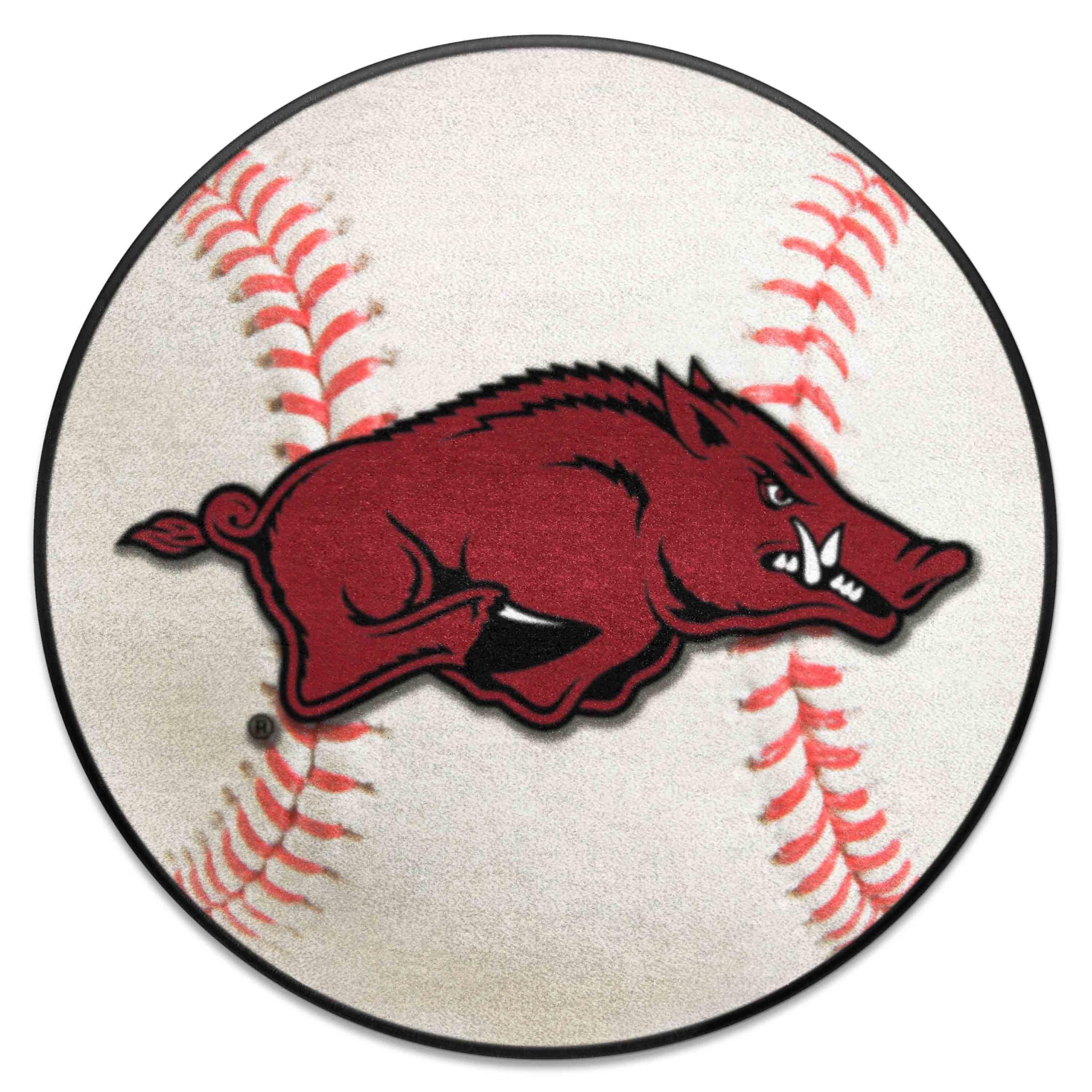 FANMATS Arkansas Razorbacks Baseball Shaped Rug - 27 Inch Diameter NCAA Team Logo Floor Mat for Game Room, Dorm Decor & Sports Fan Gifts