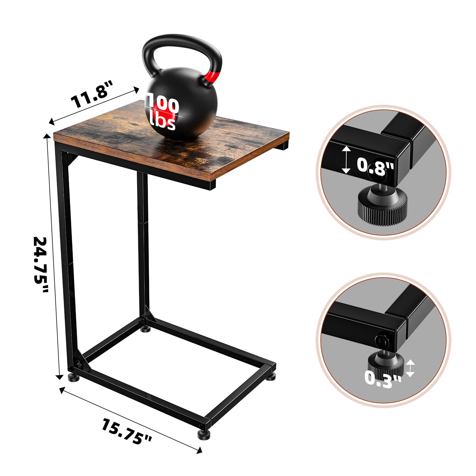 Trendy C-Shaped End Table - Small Side Table for Living Room, Sofa & Bedroom - Black TV Tray & Nightstand - Perfect for Small Spaces, Apartments & Dorm Rooms