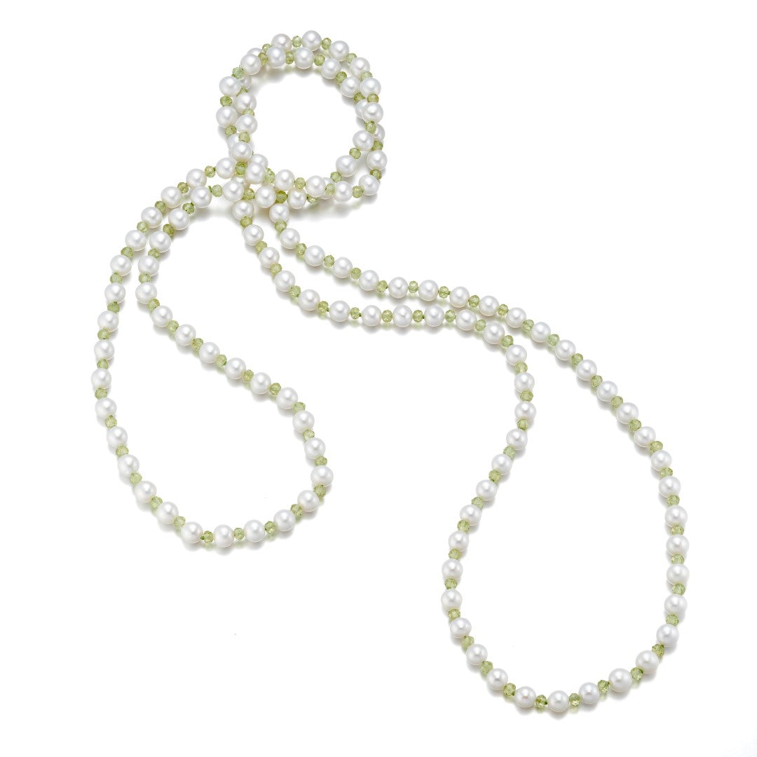 5mm Pearl & Peridot Rope Necklace for Women - Elegant Dainty Jewelry Gift for Birthday, Anniversary, Wedding & Special Occasions