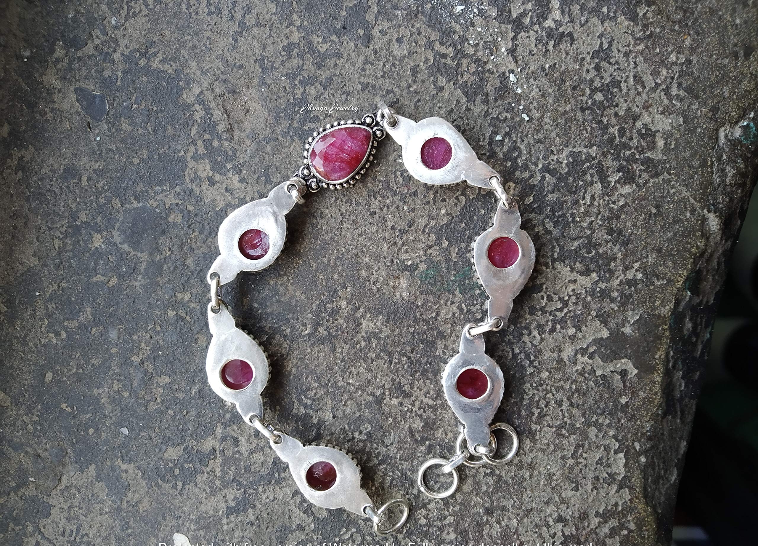 Handmade 92.5% Sterling Silver Ruby Bracelet | Bohemian Adjustable Jewelry for Women | Perfect Bridesmaid Gift, Valentine's Day Present & Mermaid-Themed Jewelry | Ideal for Weddings, Date Nights & Special Occasions