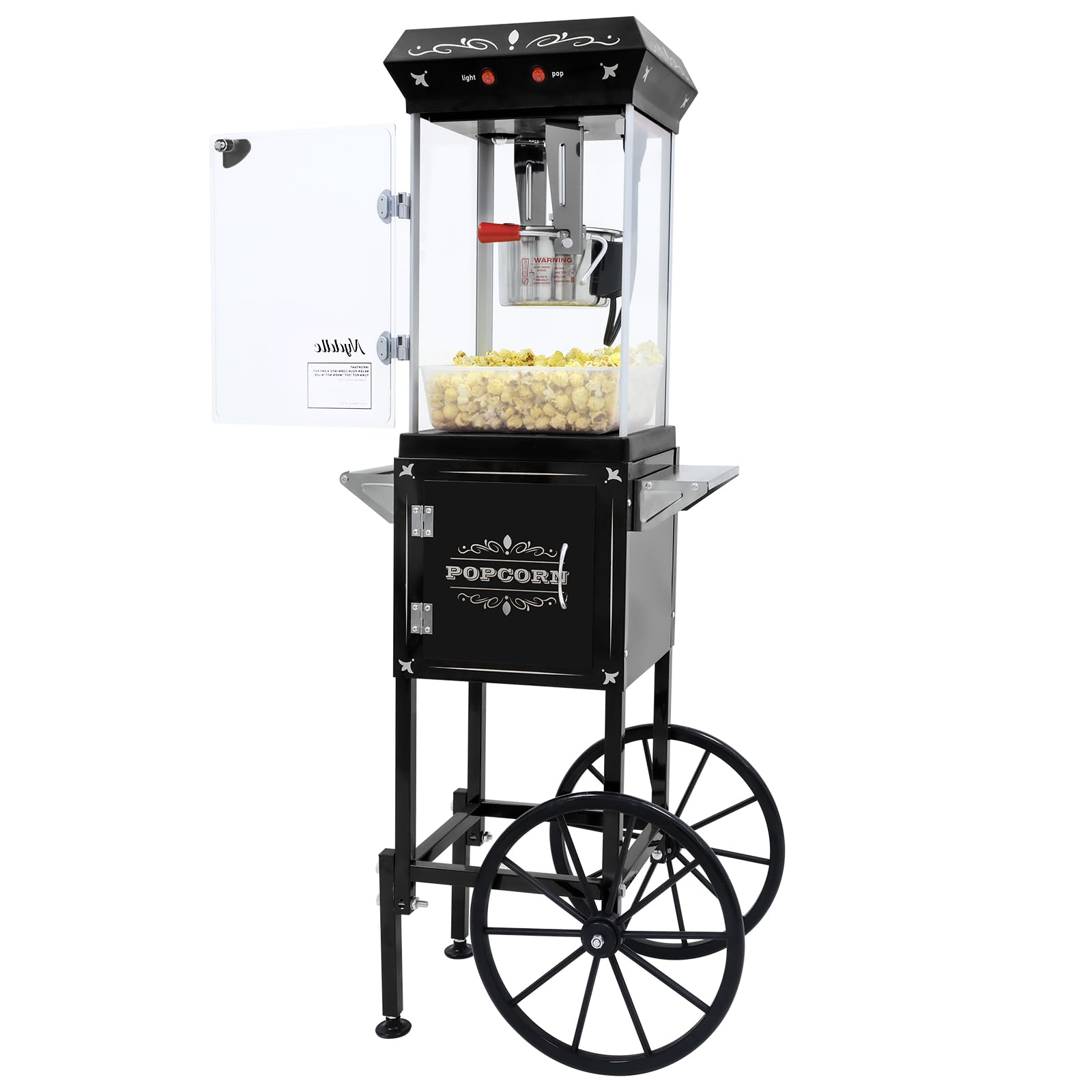 Vintage-Style Popcorn Machine Maker with 8 Oz Kettle - Makes 32 Cups of Fresh Popcorn - Home Theater & Party Cart with Wheels - Perfect for Movie Nights, Carnivals, and Family Gatherings (Black)