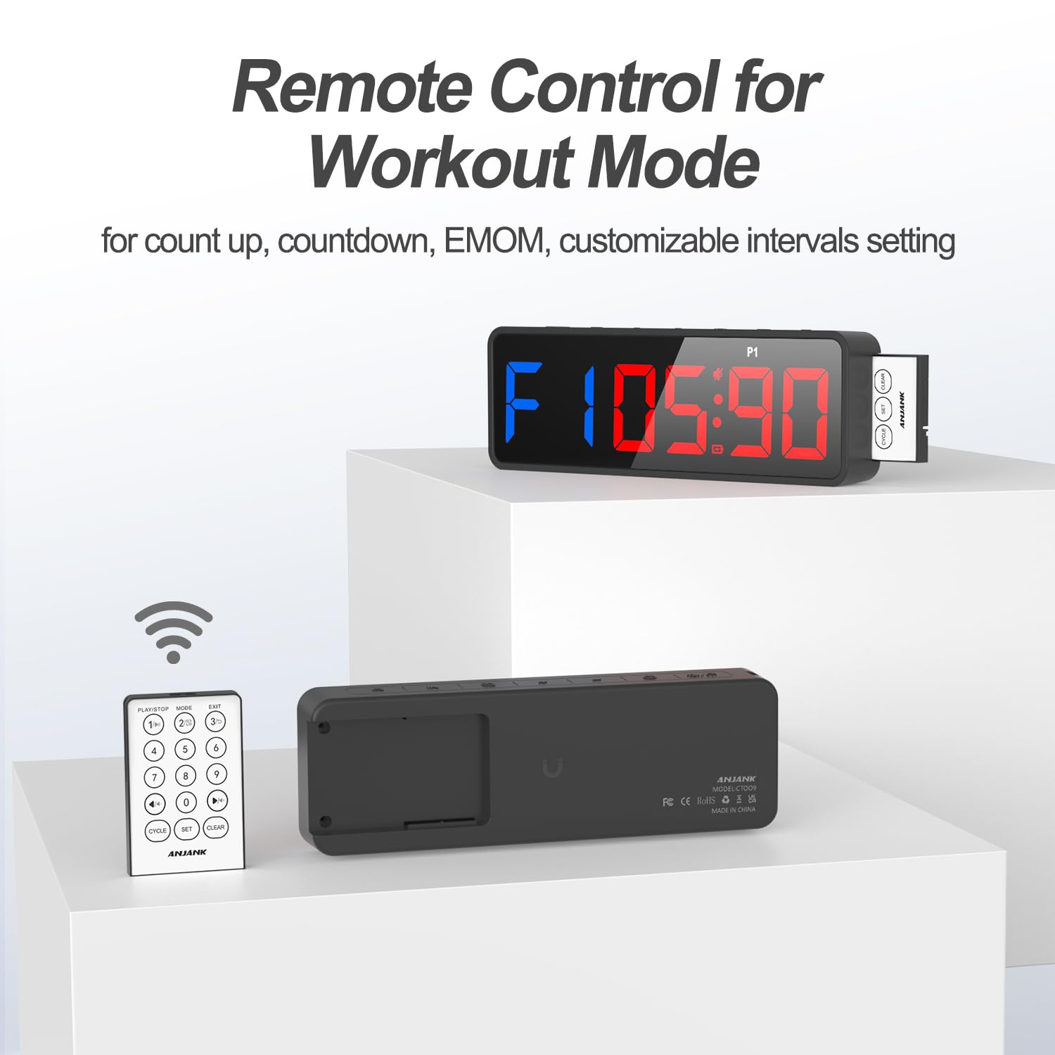 ANJANK Small Portable Gym Timer with Strong Magnet - Interval Timer, Stopwatch & Remote Control for Workouts - Adjustable Brightness & Long Battery Life - Perfect for Home Gym, Garage Training & Boxing Practice