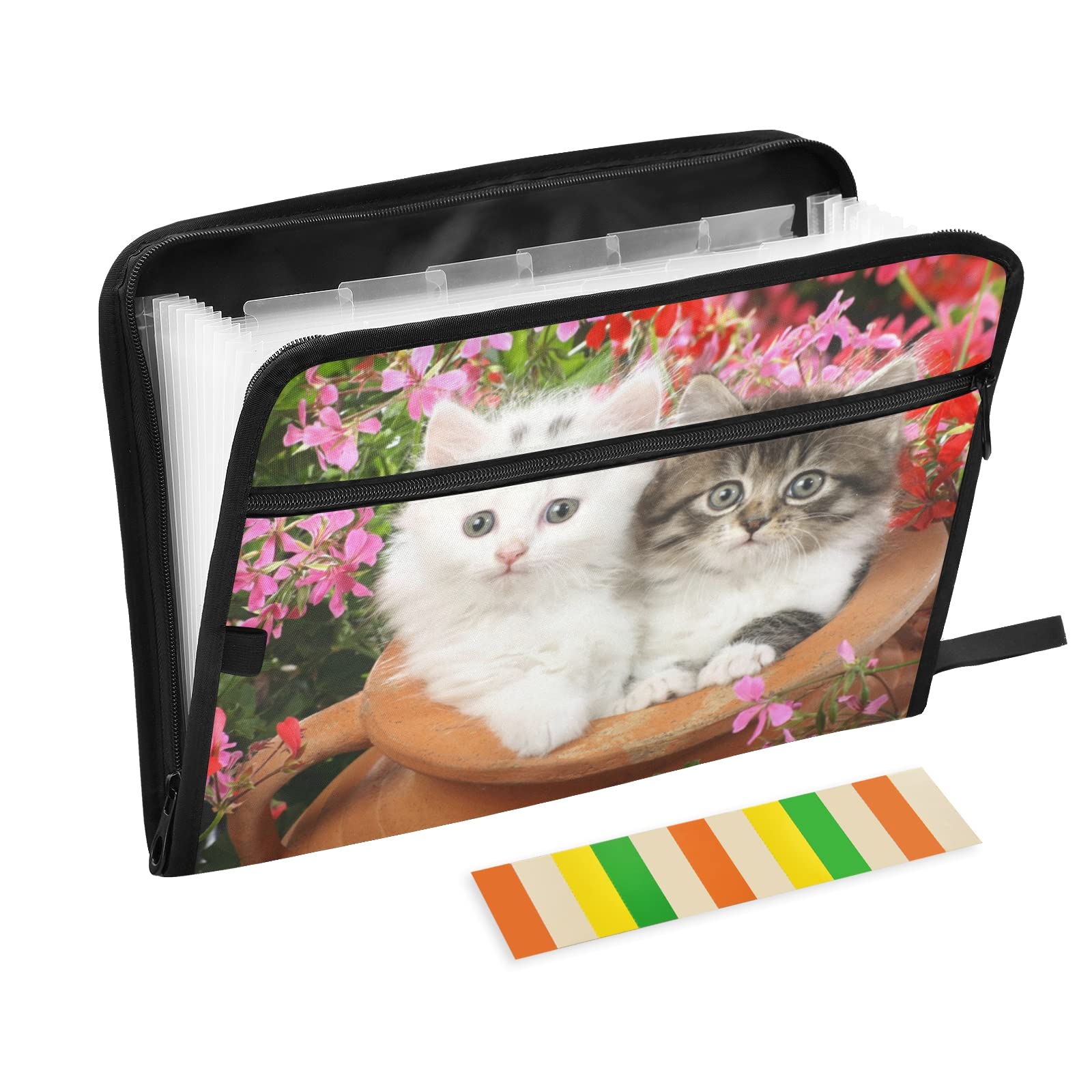 UMIRIKO 13-Pocket Expanding File Folder with Sticky Labels - A4 Letter Size Accordion Document Organizer with Zipper Closure | Perfect for Office, School, Home Organization & Cat Lover Gifts