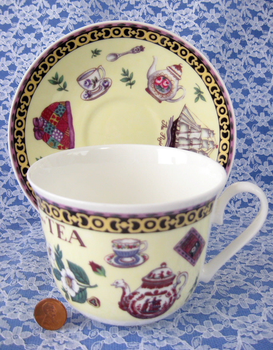 Royal Kirkham English Bone China Breakfast Tea Cup and Saucer Set - Flying Cloud Pattern - Perfect for Morning Tea, Afternoon Tea Parties, and Elegant Home Decor
