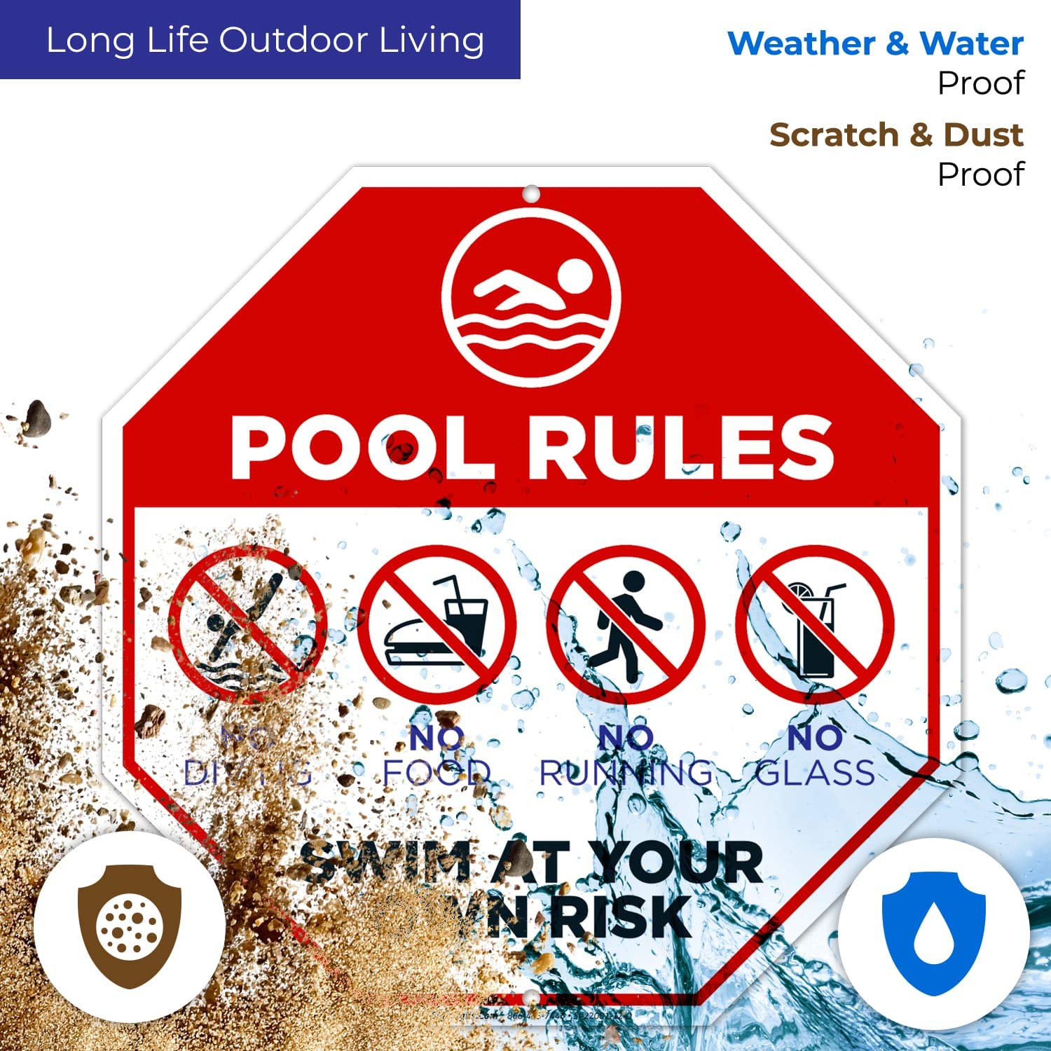 Pool Rules Sign - 12x12 Inches Rust-Free .040 Aluminum, Fade-Resistant, Made in USA - Perfect for Backyard Pools, Community Pools & Water Safety