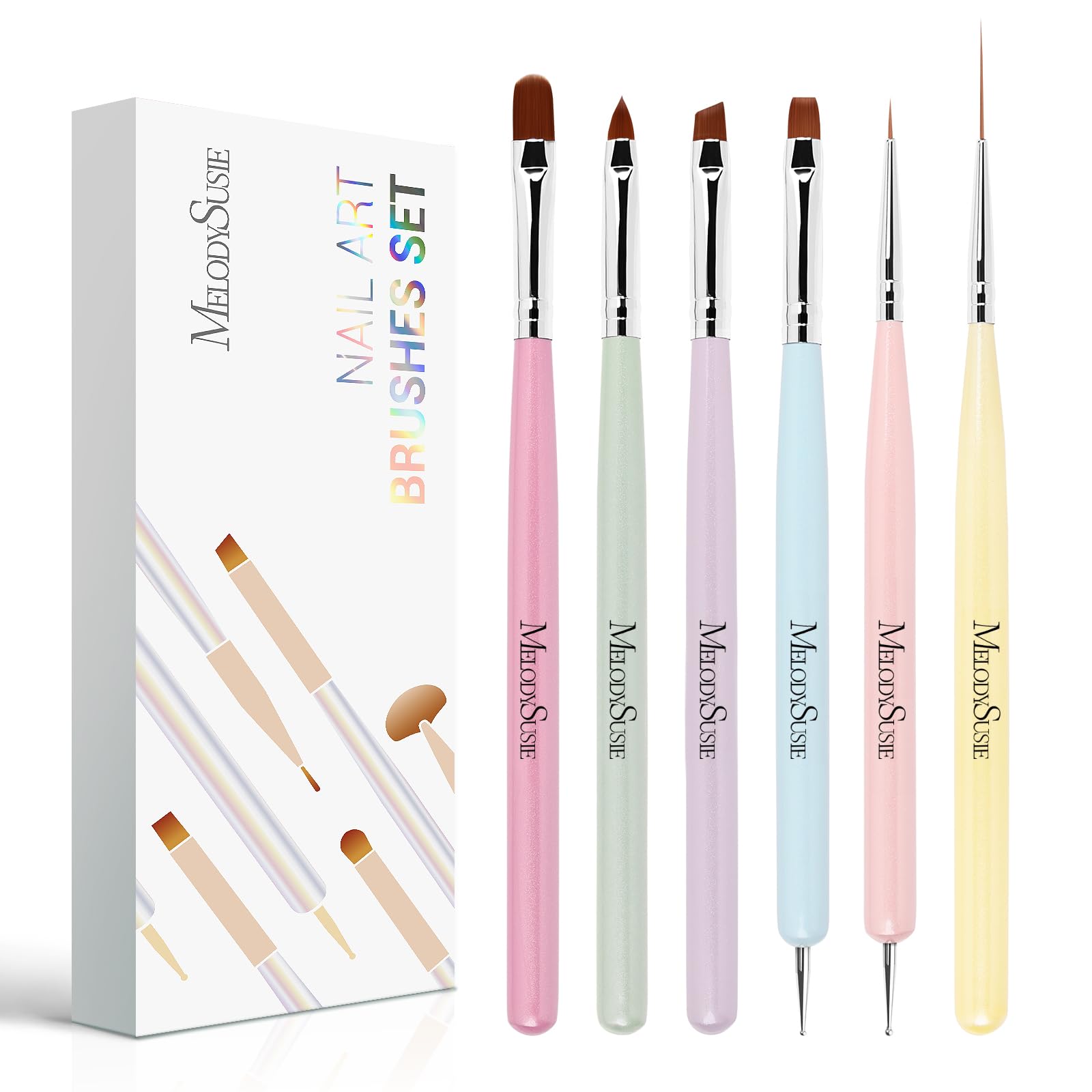 MelodySusie 6pcs Nail Art Brushes Set for DIY Salon & Home Use